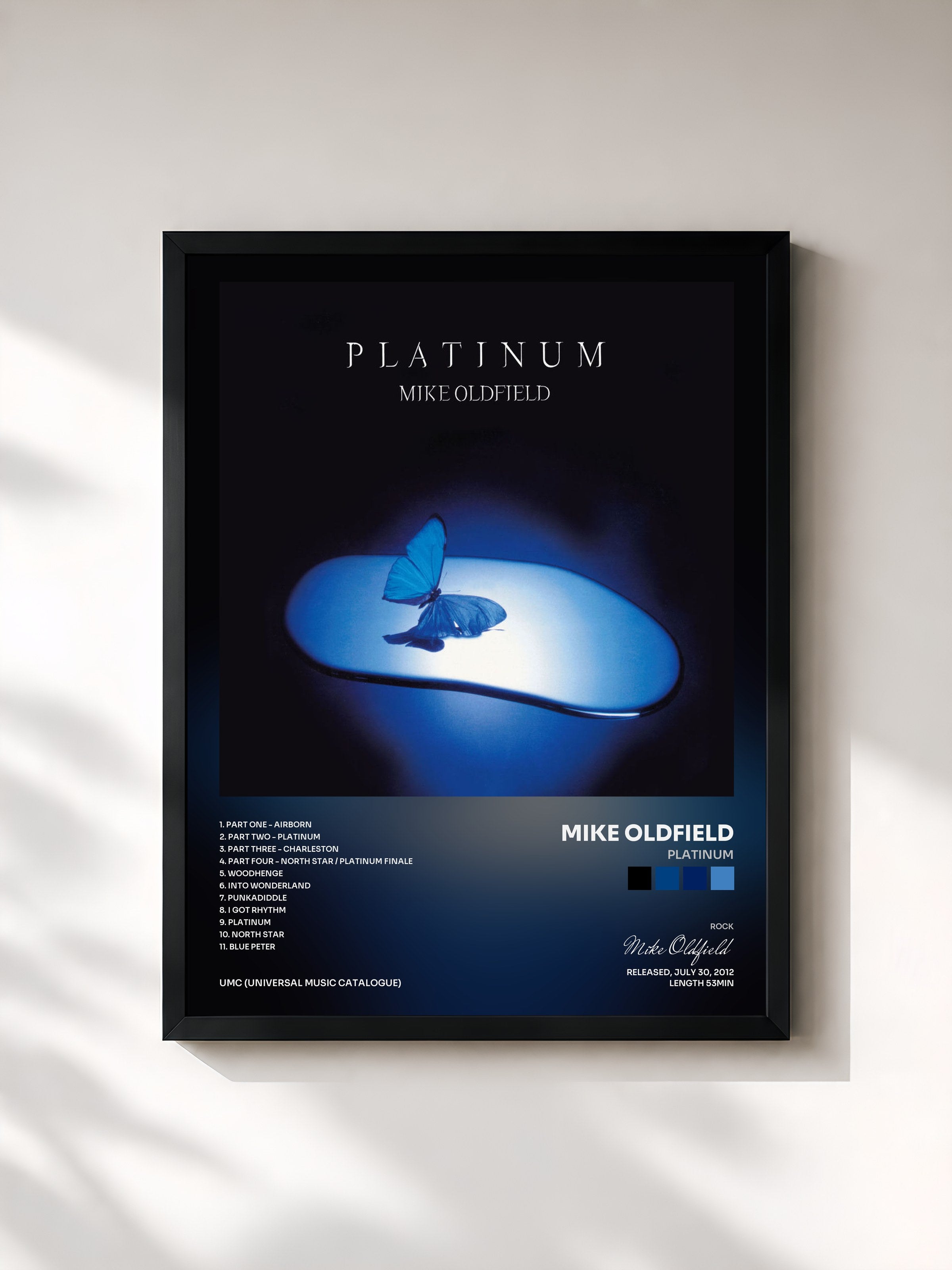 #noir Tableau de l'album Platinum de Mike Oldfield, cadre noir, imprimé et encadré en France