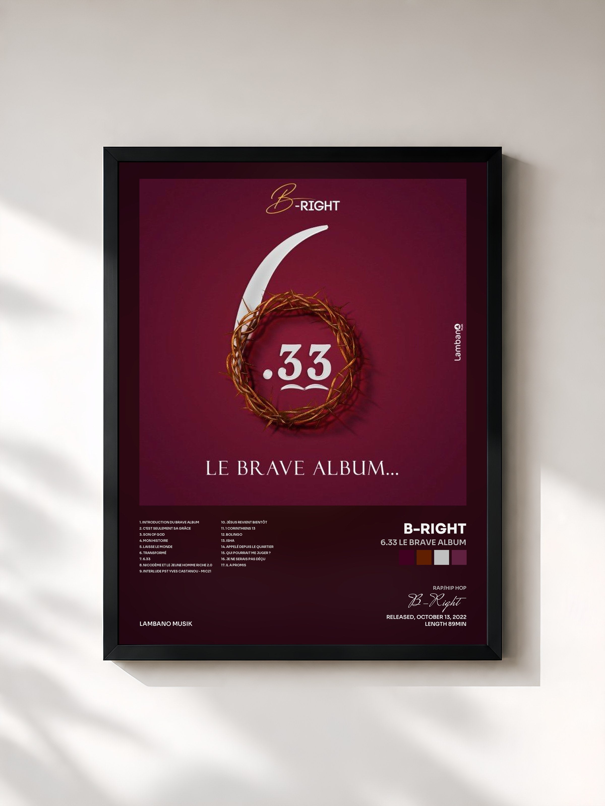 #noir Tableau de l'album 6.33 Le Brave Album de B-Right, cadre noir, imprimé et encadré en France