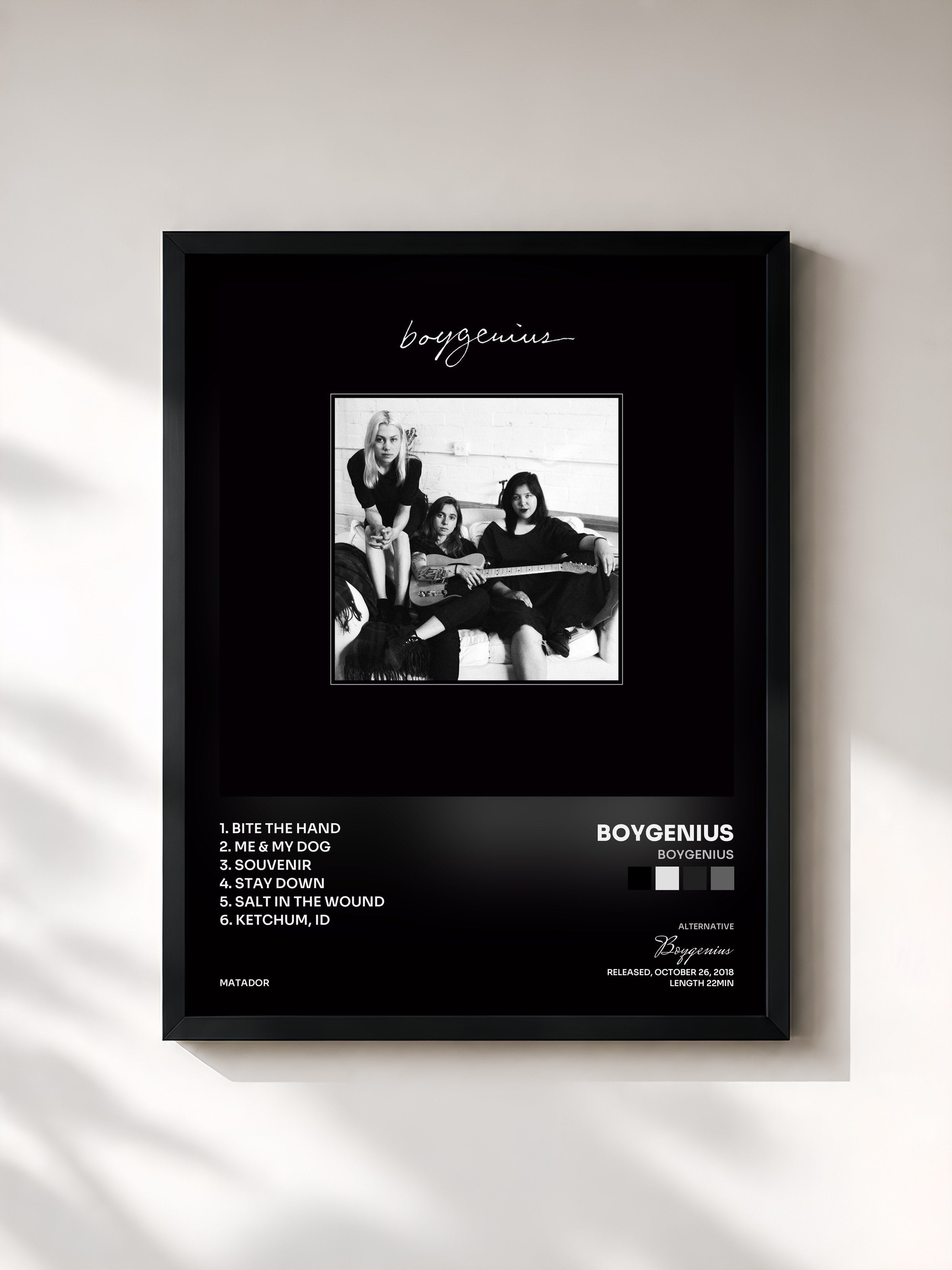 #noir Tableau de l'album boygenius de Boygenius, cadre noir, imprimé et encadré en France