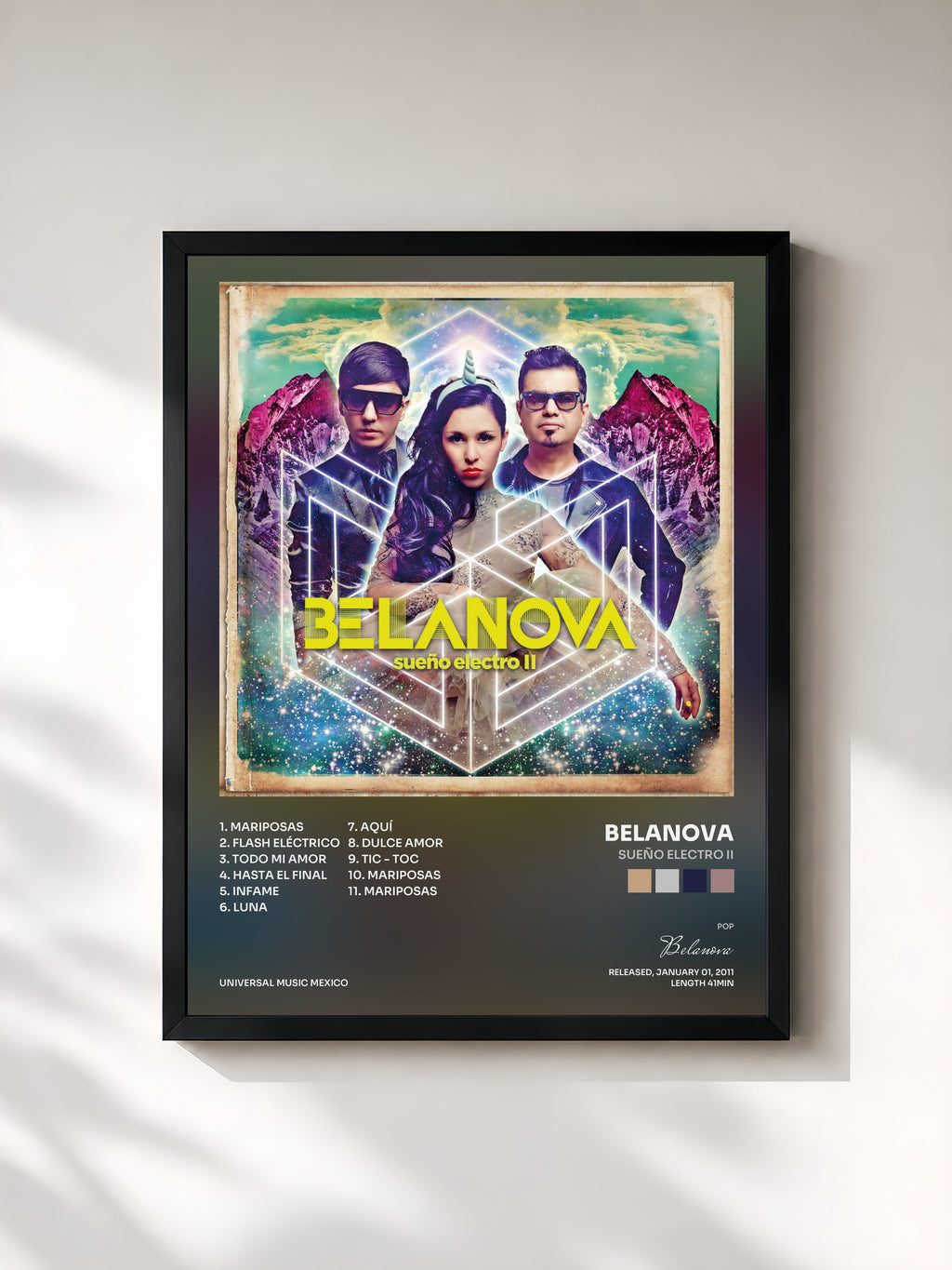 #noir Tableau de l'album Sueño Electro II de Belanova, cadre noir, imprimé et encadré en France