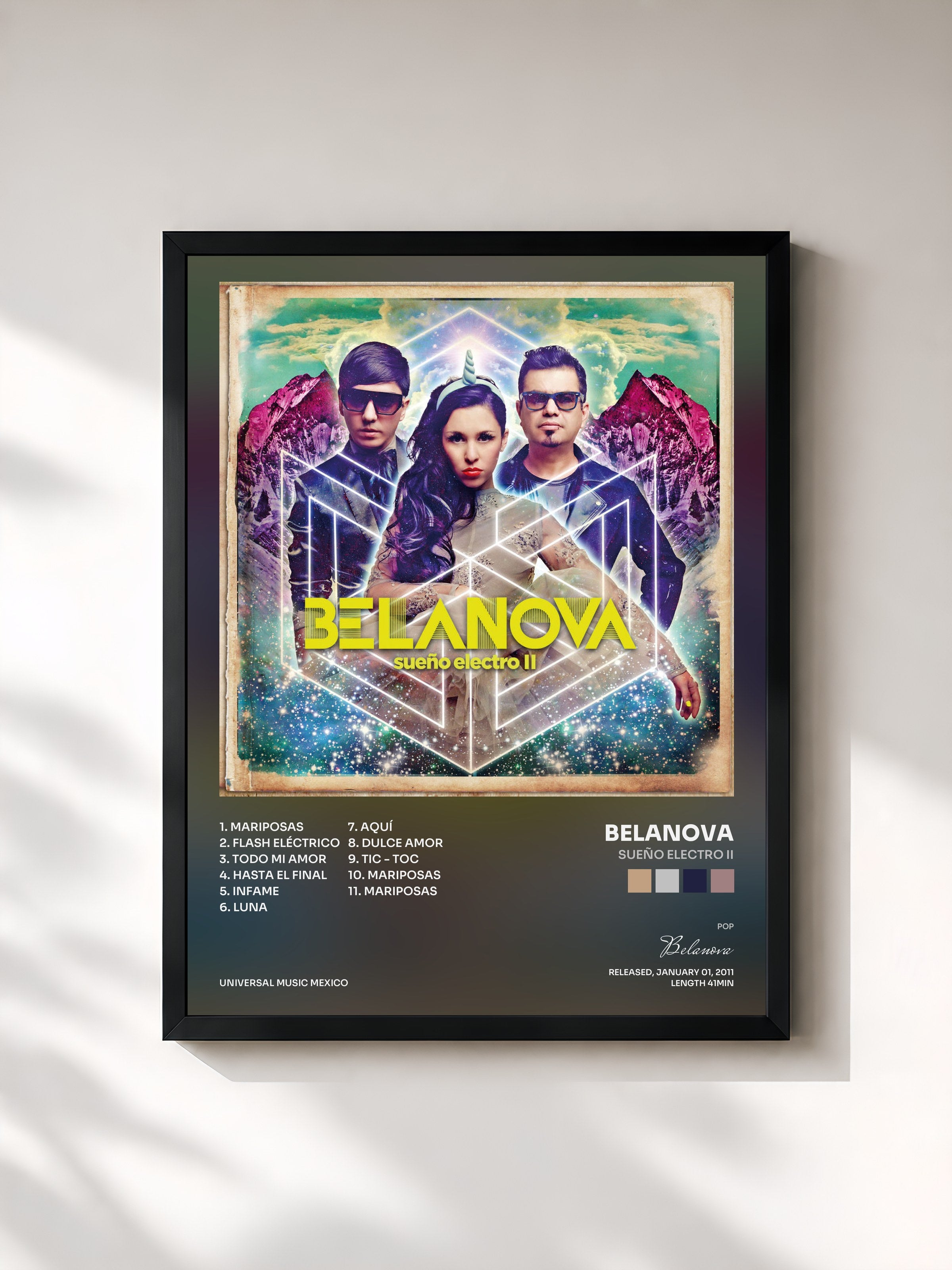 #noir Tableau de l'album Sueño Electro II de Belanova, cadre noir, imprimé et encadré en France