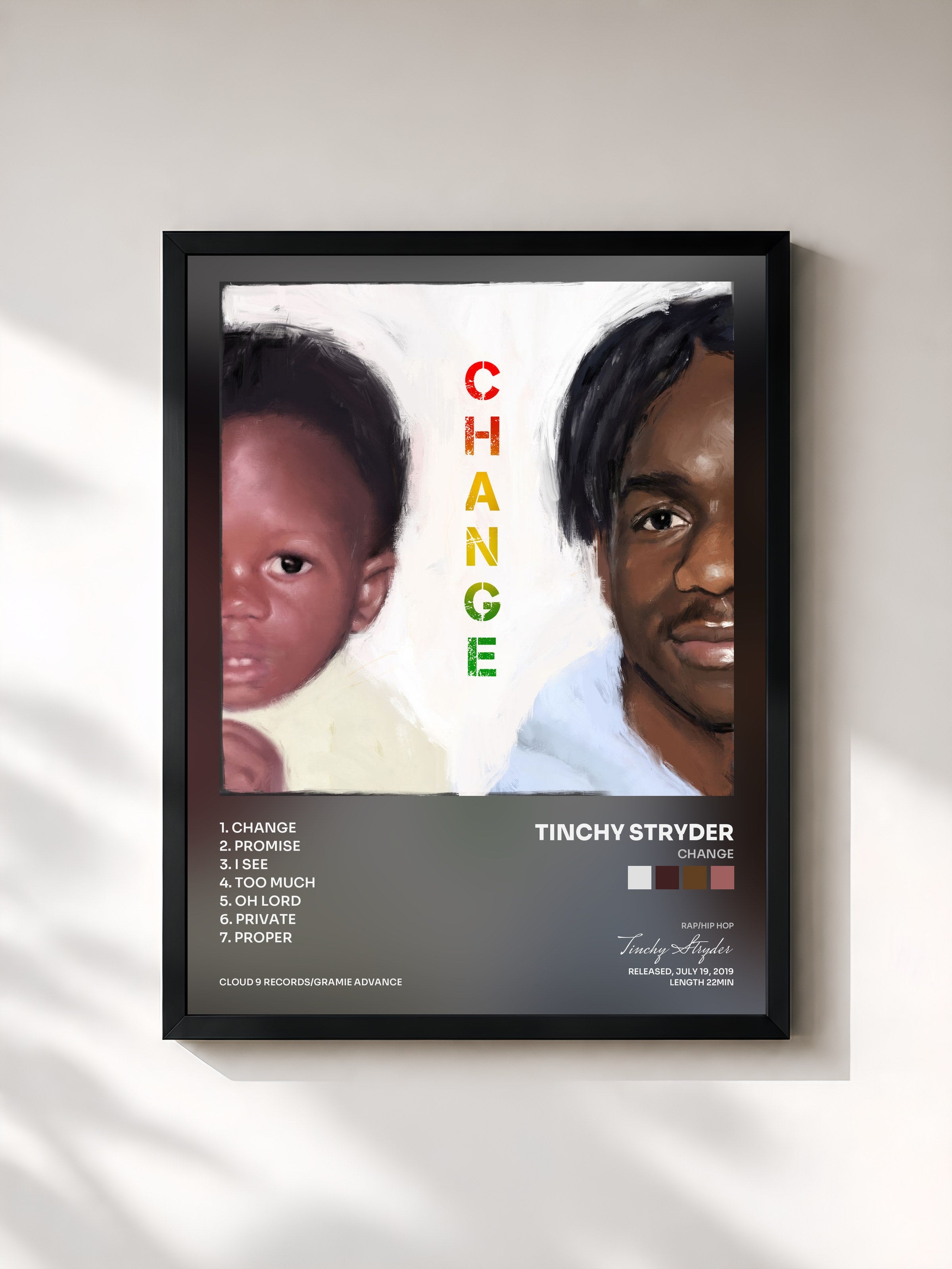 #noir Tableau de l'album Change de Tinchy Stryder, cadre noir, imprimé et encadré en France
