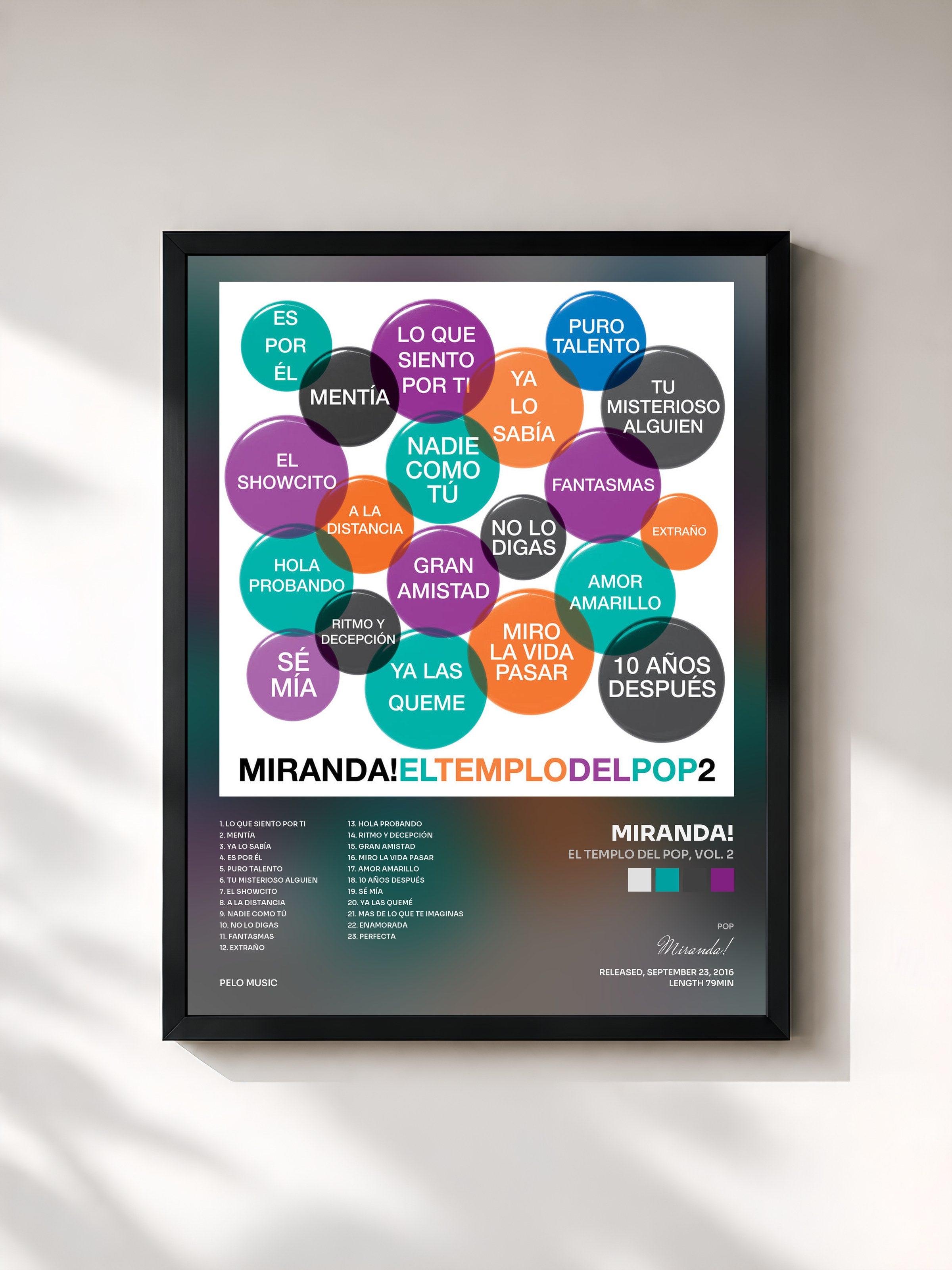 #noir Tableau de l'album El Templo del Pop, Vol. 2 de Miranda!, cadre noir, imprimé et encadré en France
