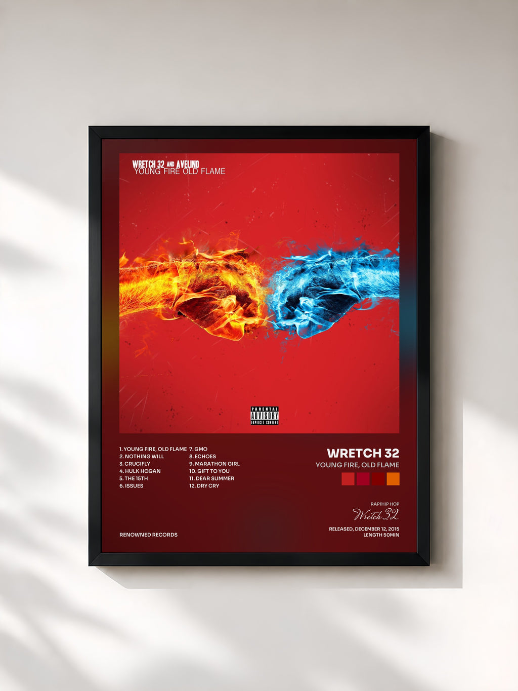 #noir Tableau de l'album Young Fire, Old Flame de Wretch 32, cadre noir, imprimé et encadré en France