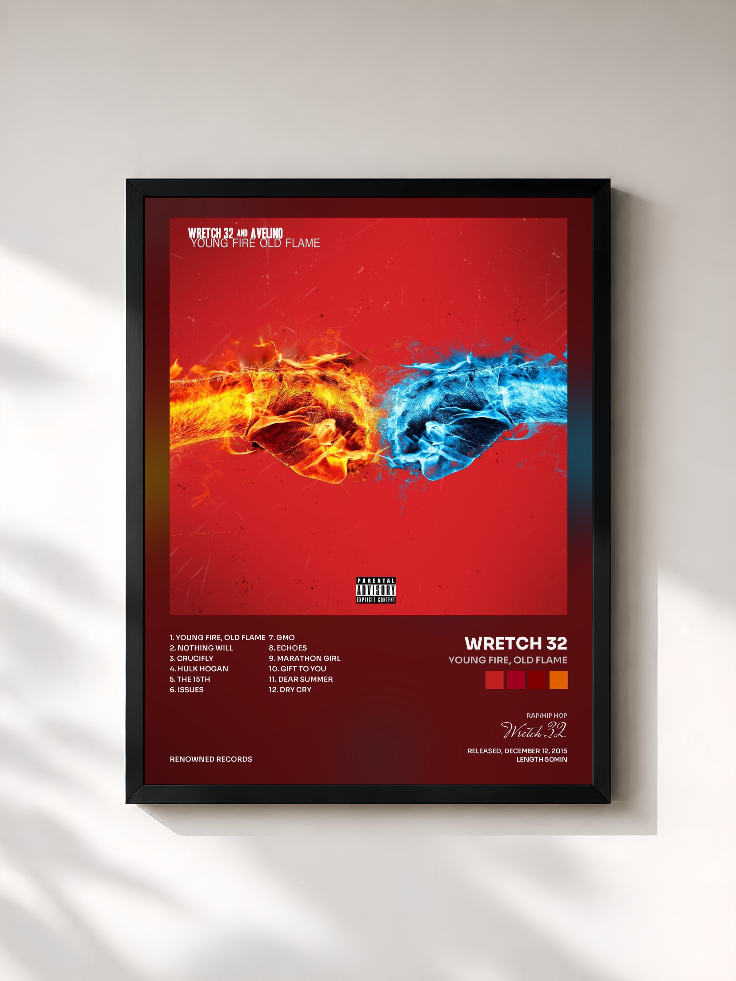 #noir Tableau de l'album Young Fire, Old Flame de Wretch 32, cadre noir, imprimé et encadré en France