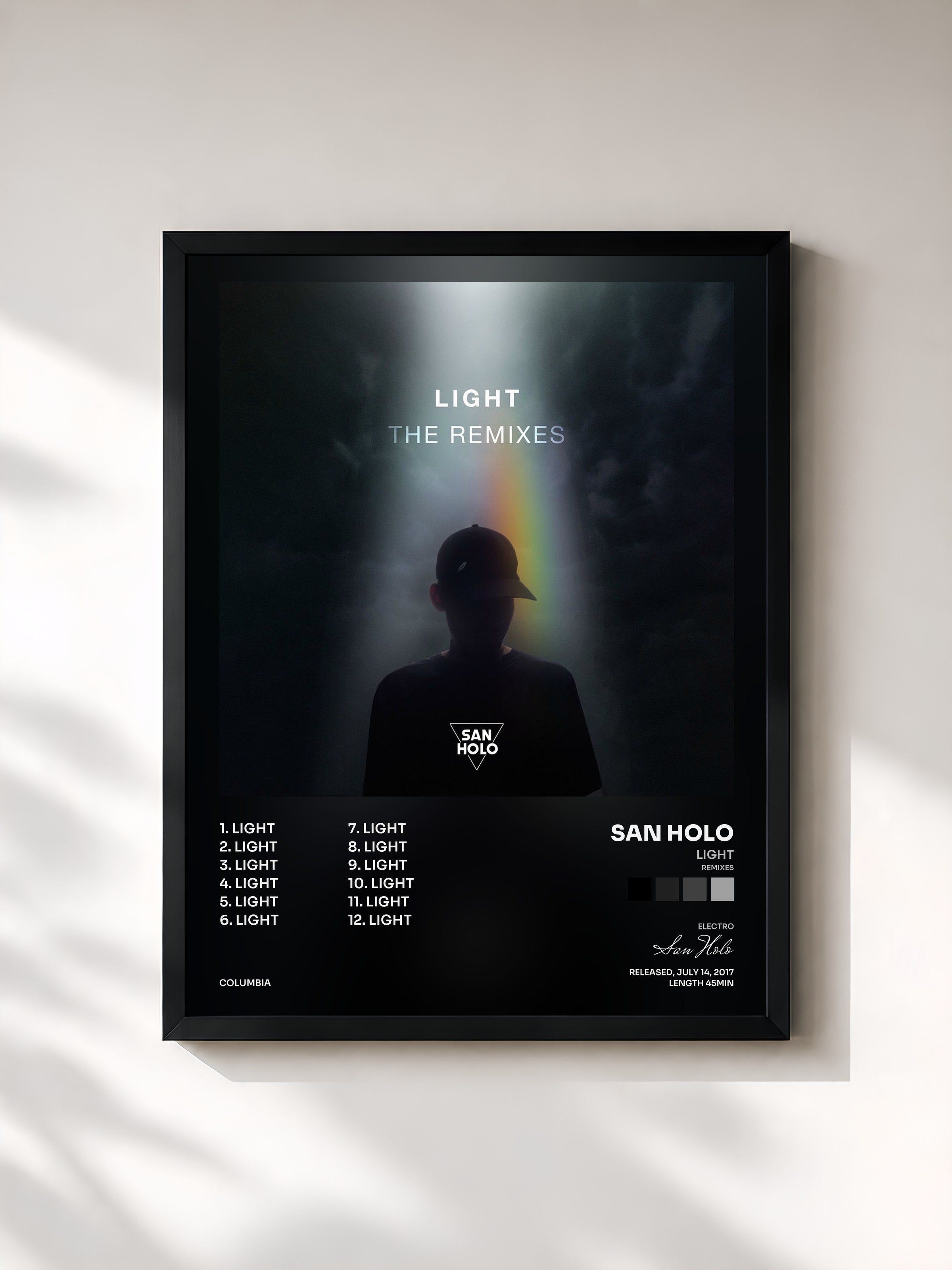 #noir Tableau de l'album Light (Remixes) de San Holo, cadre noir, imprimé et encadré en France