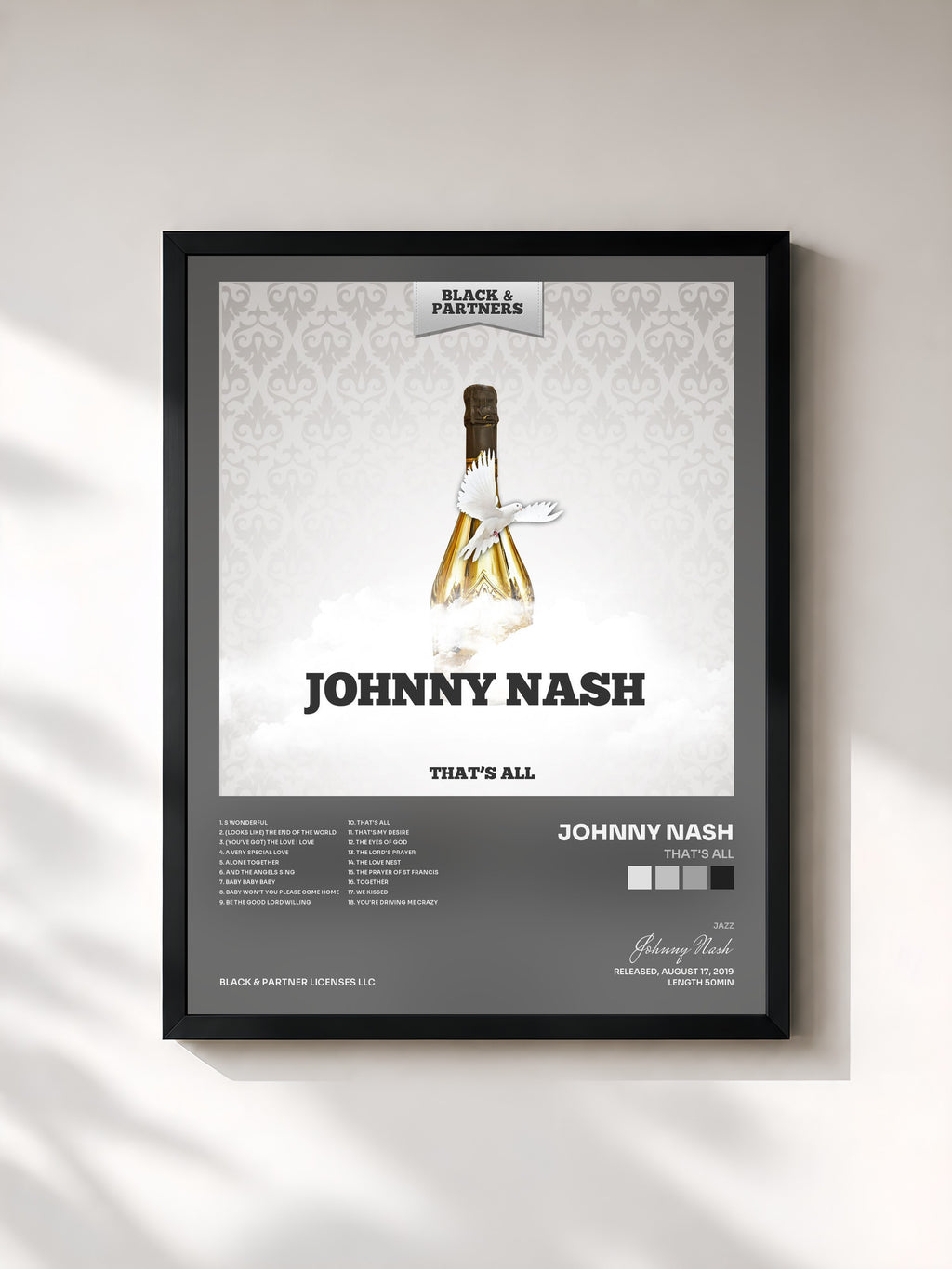 #noir Tableau de l'album That's All de Johnny Nash, cadre noir, imprimé et encadré en France