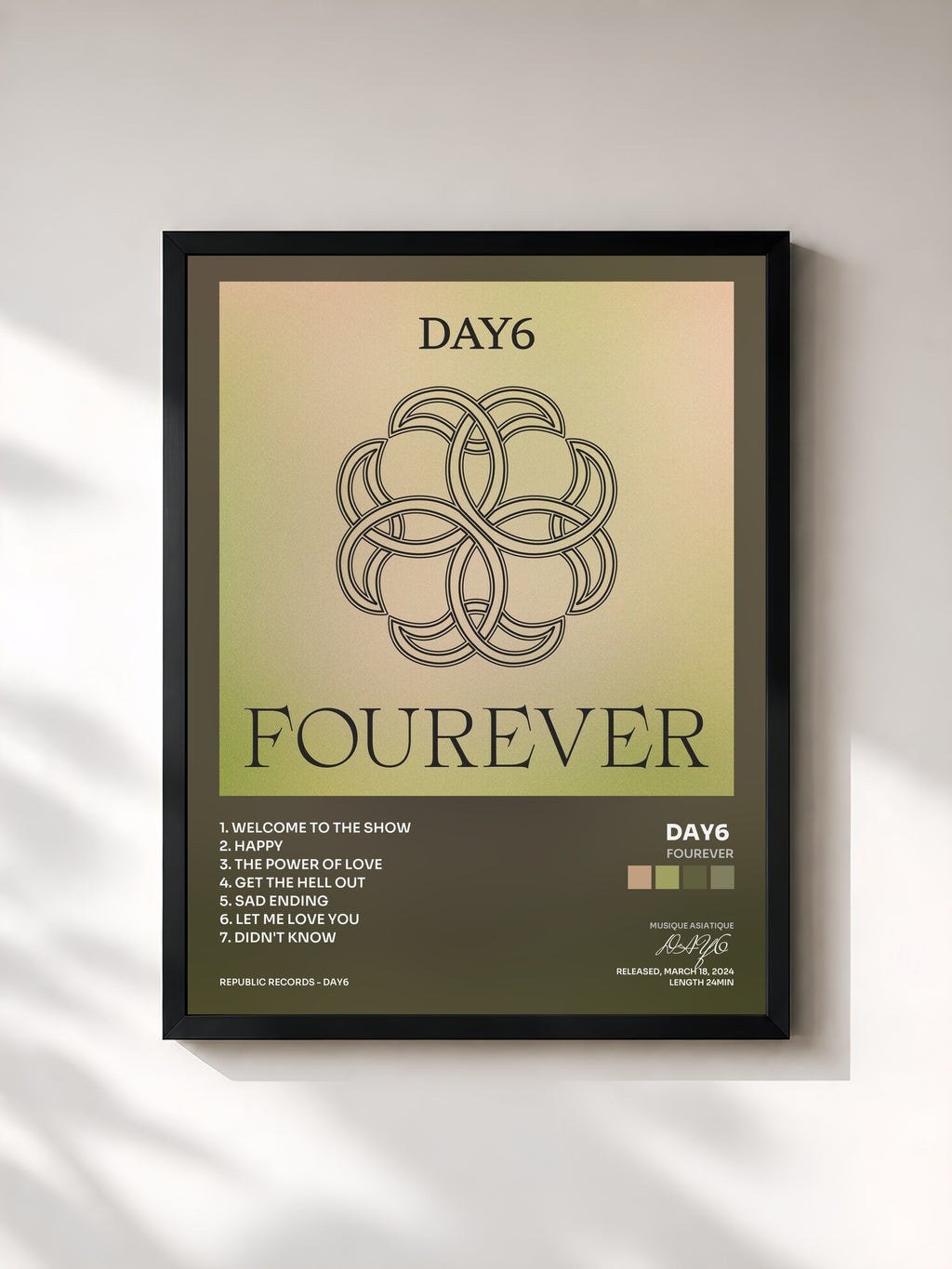 #noir Tableau de l'album Fourever de DAY6 , cadre noir, imprimé et encadré en France