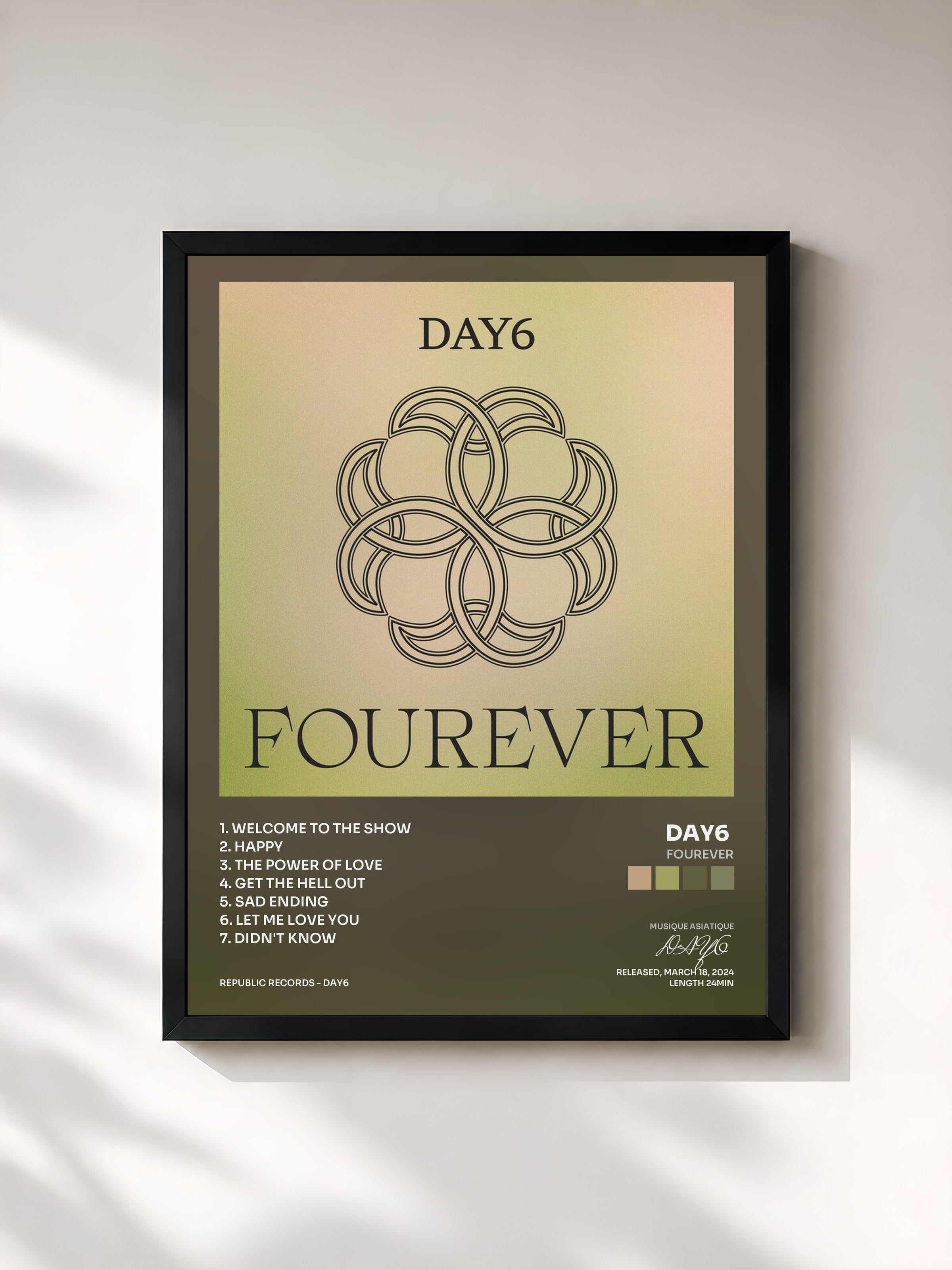 #noir Tableau de l'album Fourever de DAY6 , cadre noir, imprimé et encadré en France