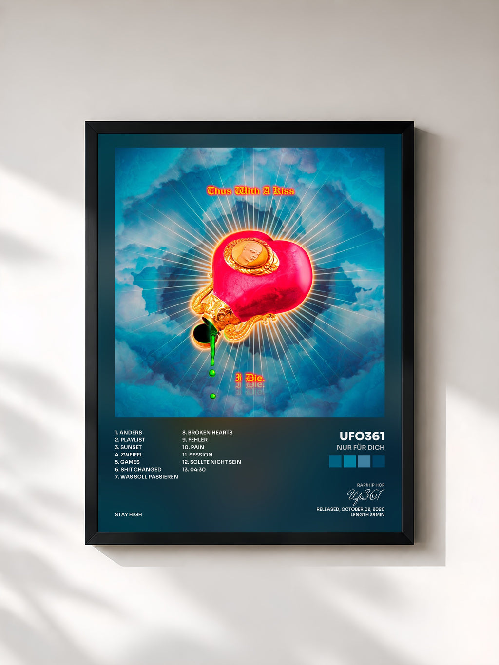 #noir Tableau de l'album Nur für dich de Ufo361, cadre noir, imprimé et encadré en France