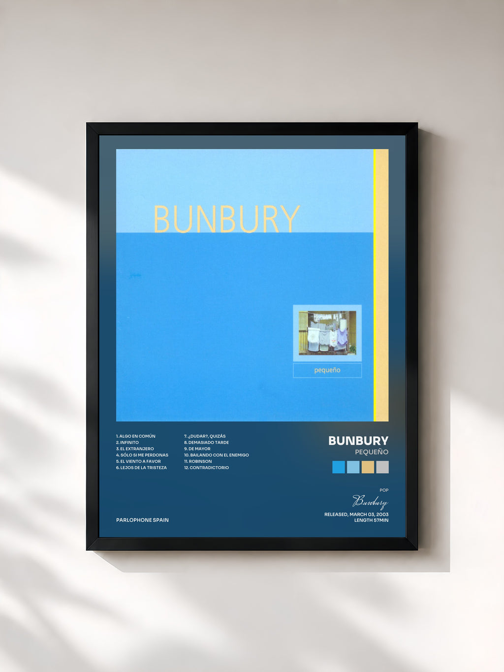 #noir Tableau de l'album Pequeño de Bunbury, cadre noir, imprimé et encadré en France