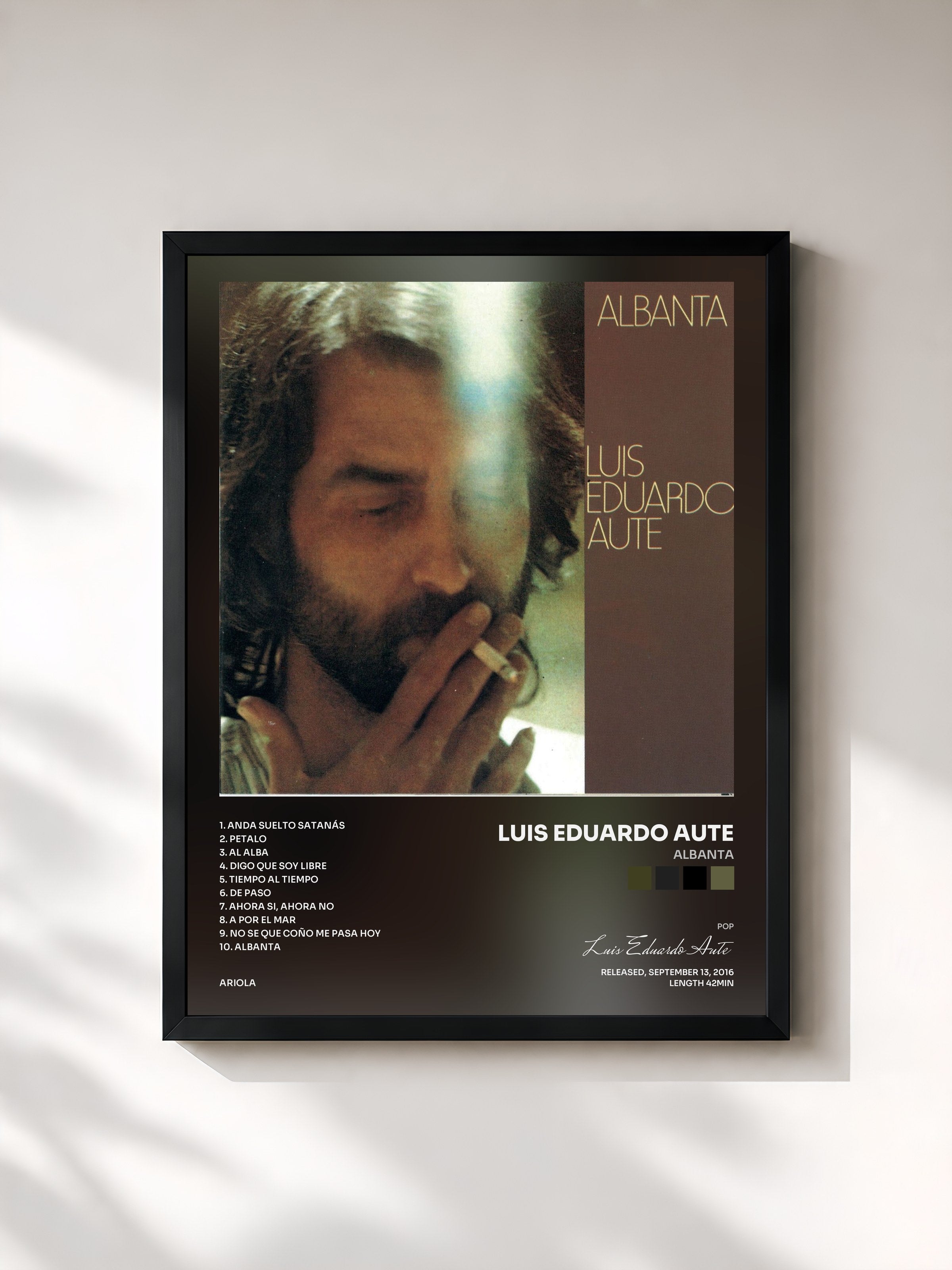 #noir Tableau de l'album Albanta de Luis Eduardo Aute, cadre noir, imprimé et encadré en France