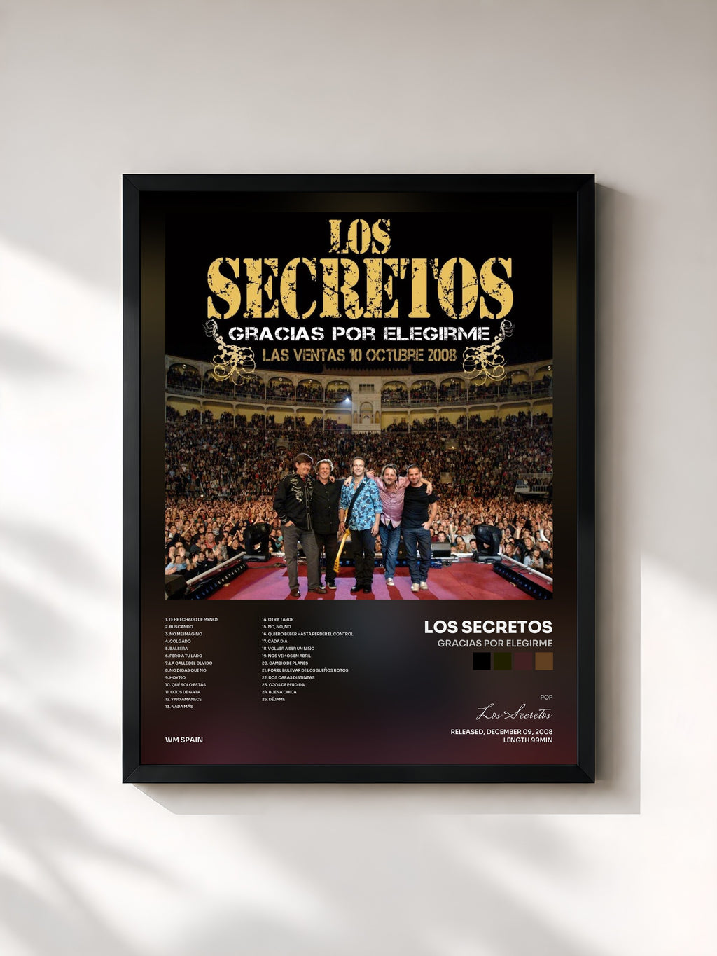 #noir Tableau de l'album Gracias por elegirme de Los Secretos, cadre noir, imprimé et encadré en France