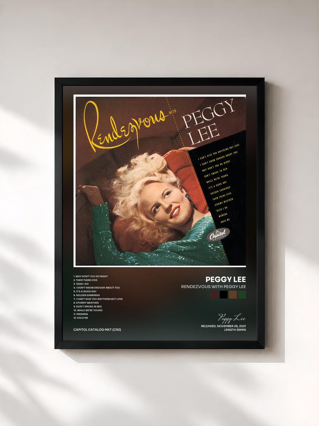 #noir Tableau de l'album Rendezvous With Peggy Lee de Peggy Lee, cadre noir, imprimé et encadré en France