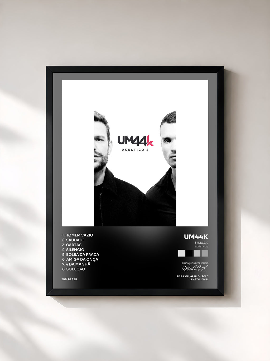 #noir Tableau de l'album UM44K (Acústico 2) de UM44K, cadre noir, imprimé et encadré en France