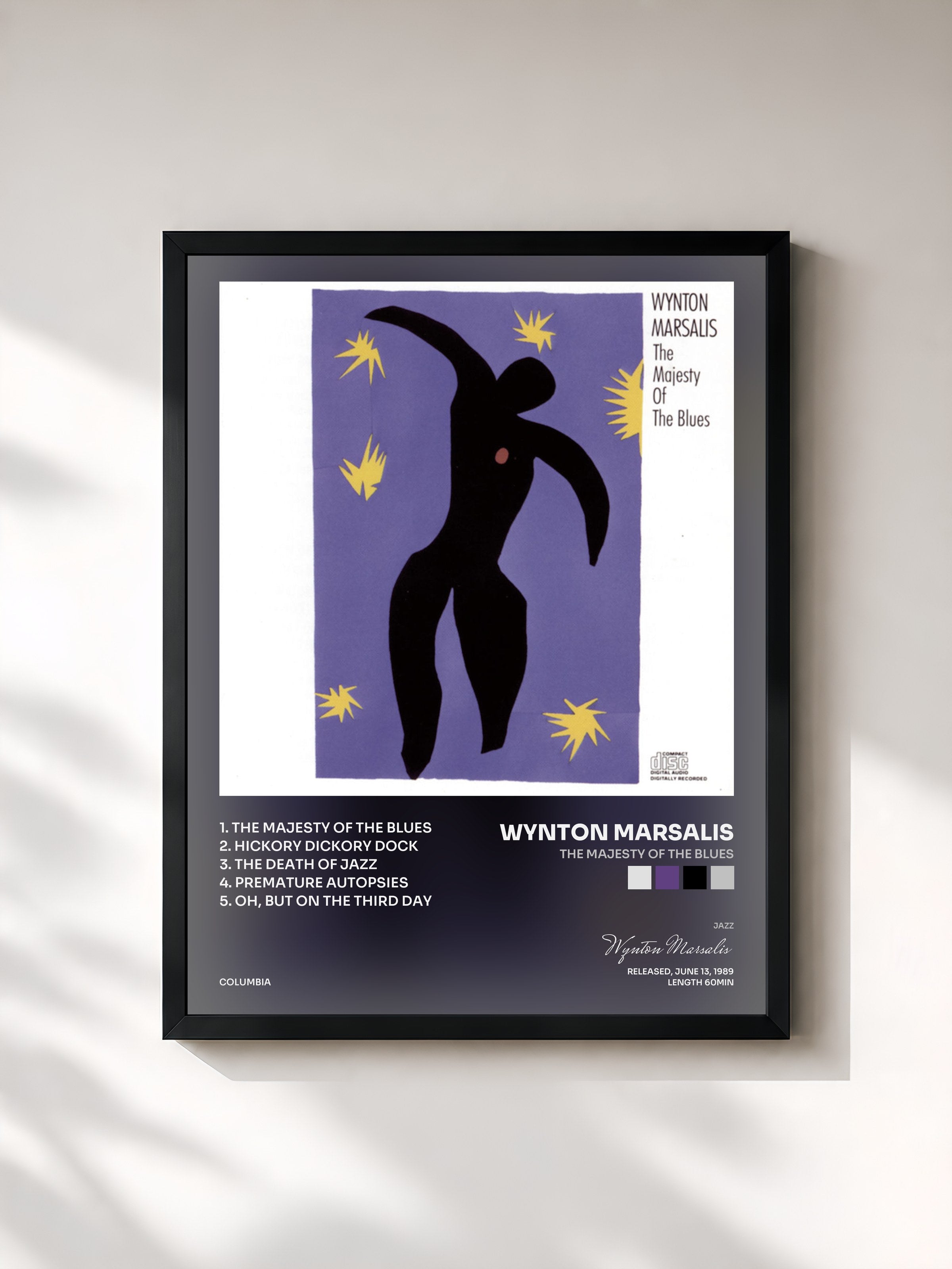 #noir Tableau de l'album The Majesty Of The Blues de Wynton Marsalis, cadre noir, imprimé et encadré en France