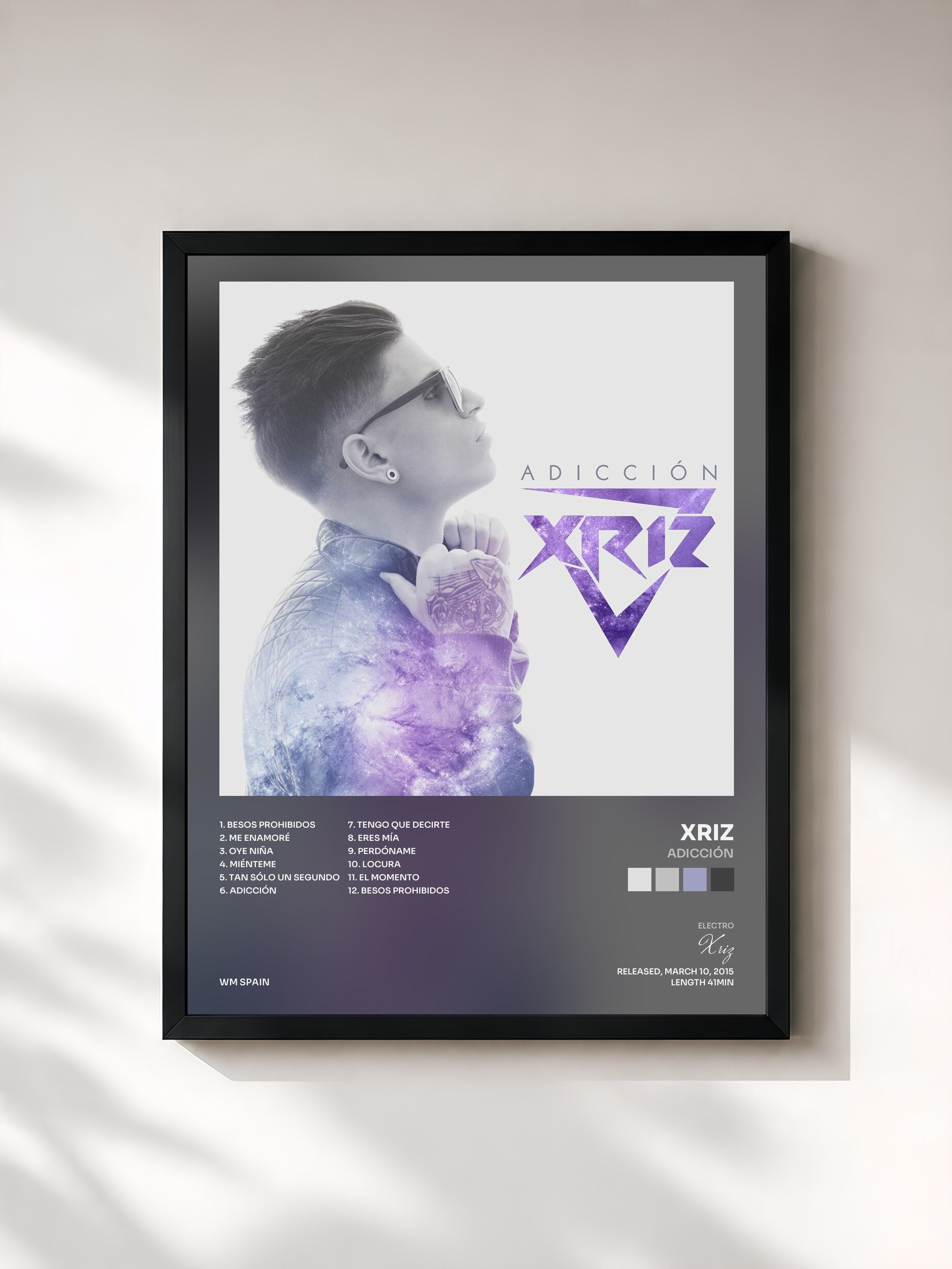 #noir Tableau de l'album Adicción de Xriz, cadre noir, imprimé et encadré en France