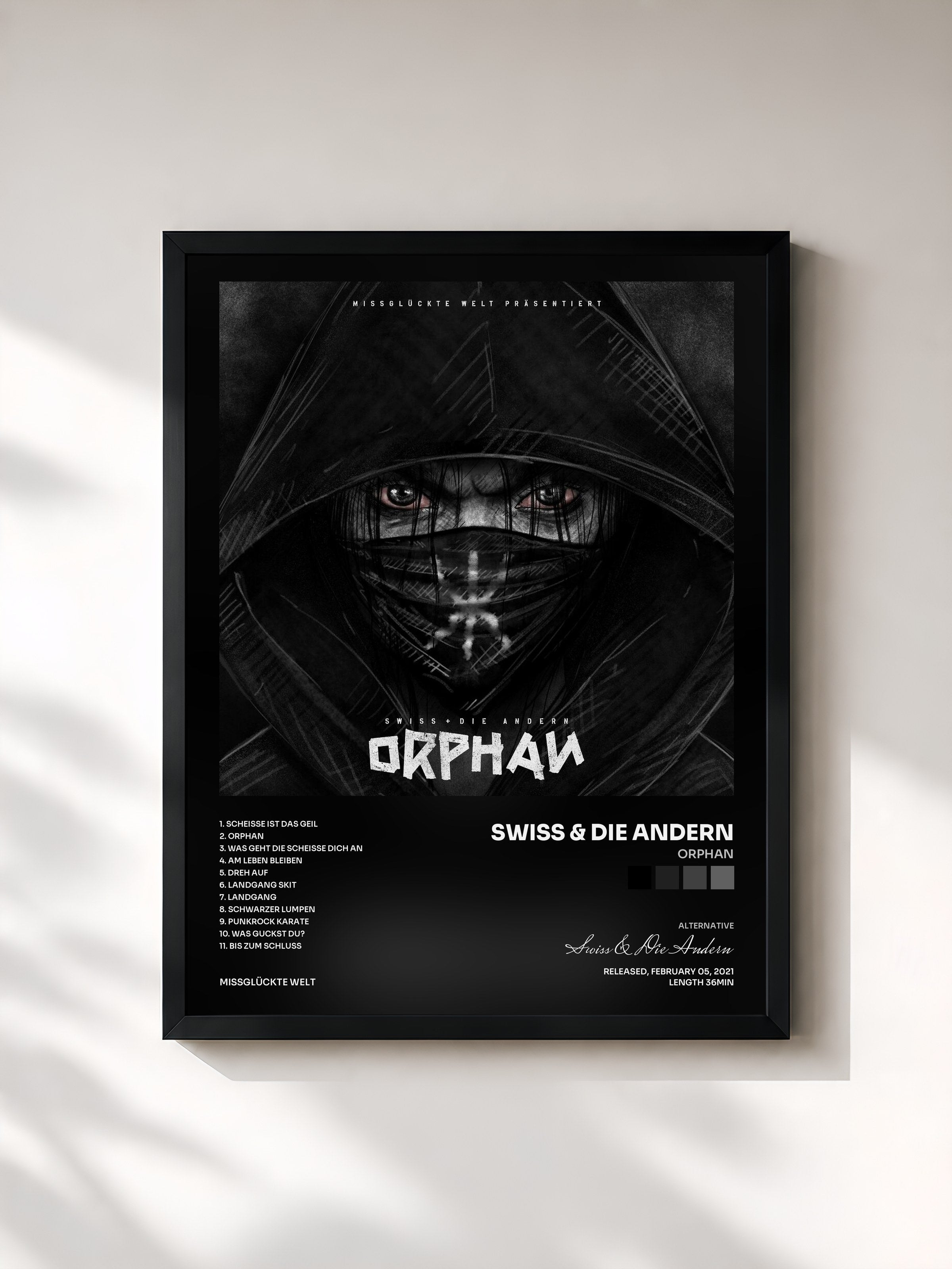 #noir Tableau de l'album Orphan de Swiss & Die Andern, cadre noir, imprimé et encadré en France