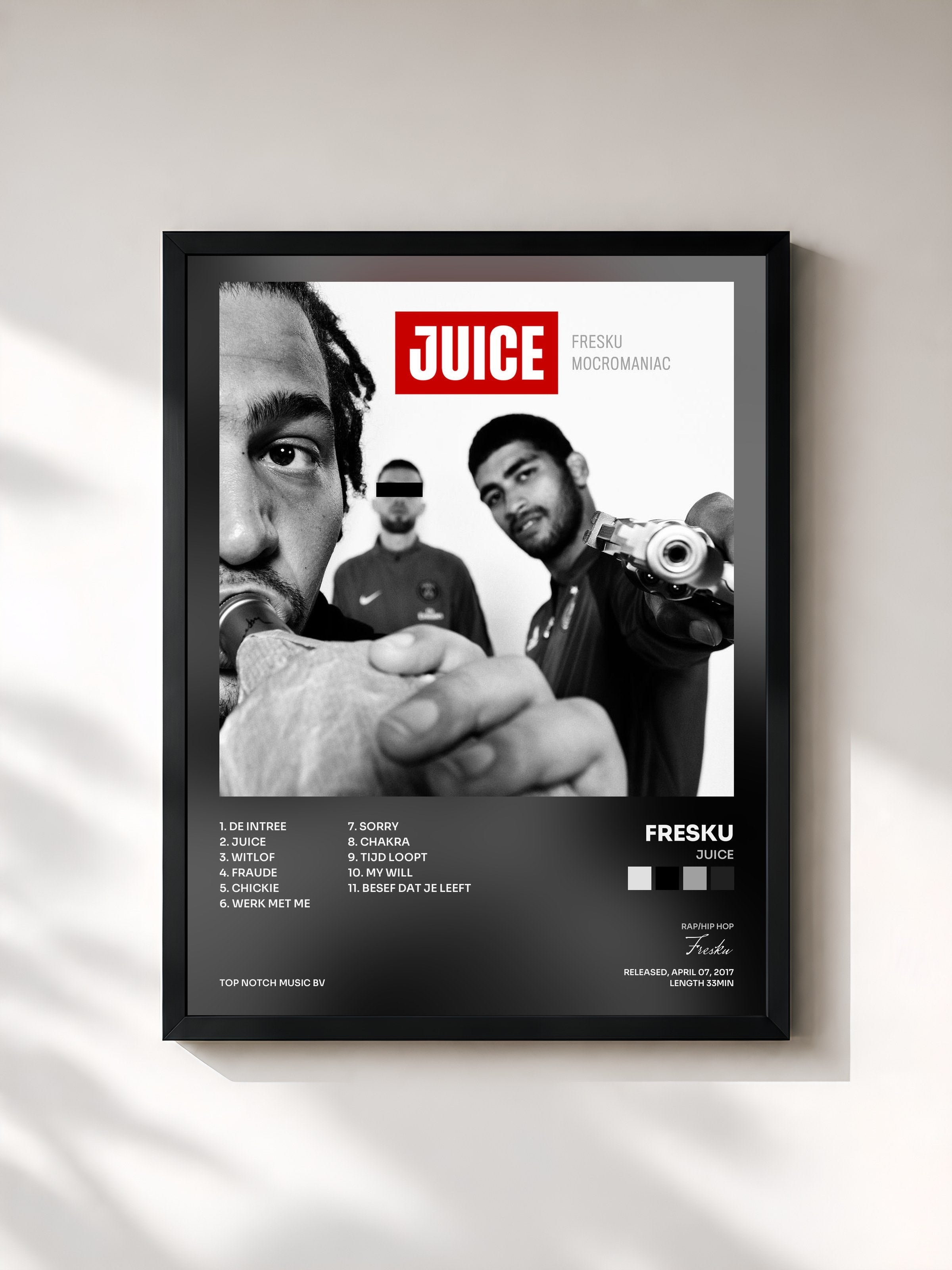 #noir Tableau de l'album Juice de Fresku, cadre noir, imprimé et encadré en France