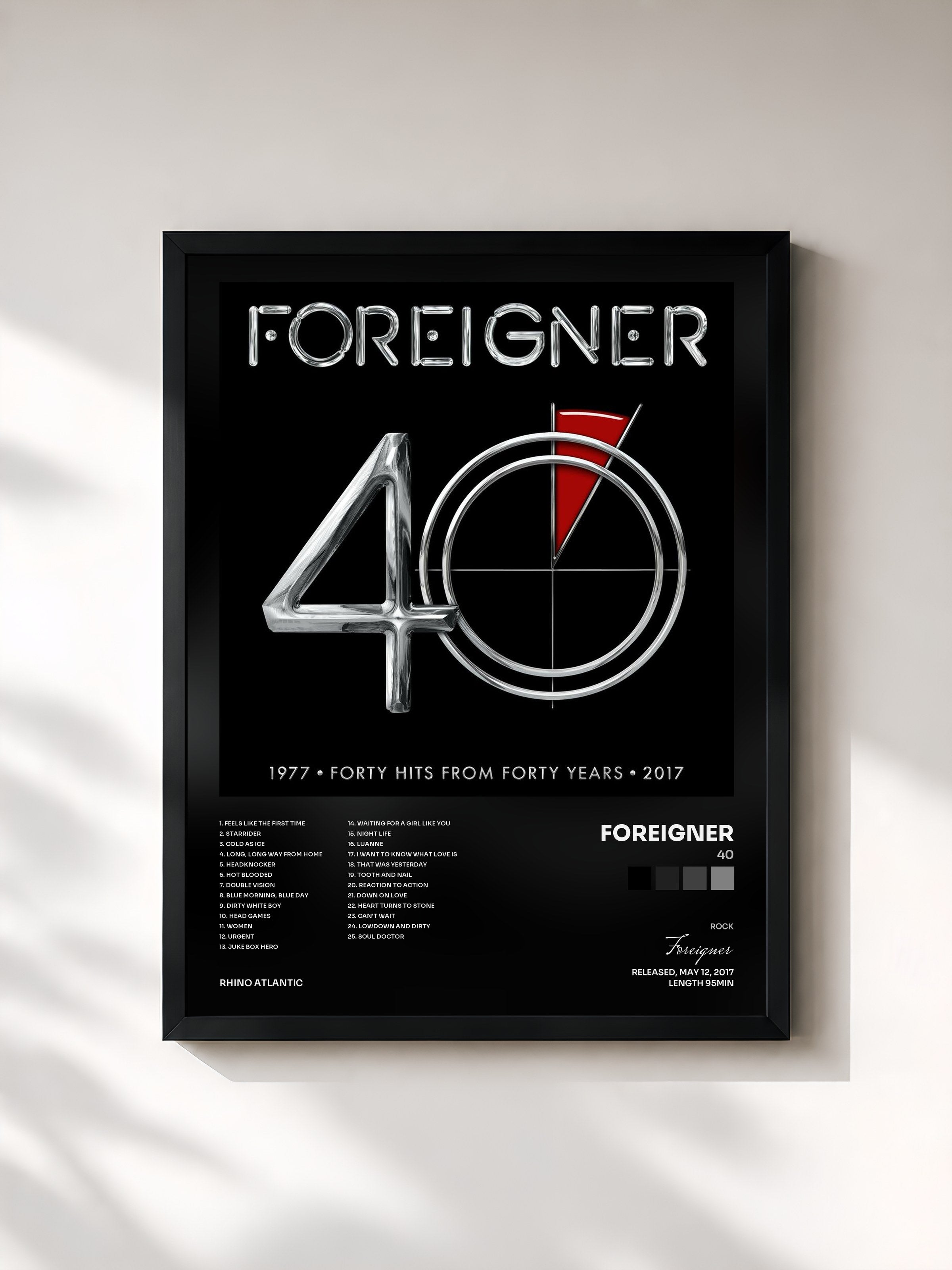 #noir Tableau de l'album 40 de Foreigner, cadre noir, imprimé et encadré en France