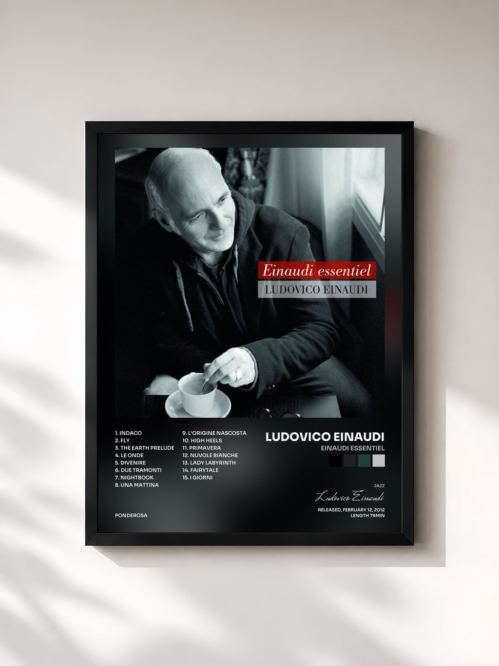 #noir Tableau de l'album Einaudi essentiel de Ludovico Einaudi, cadre noir, imprimé et encadré en France