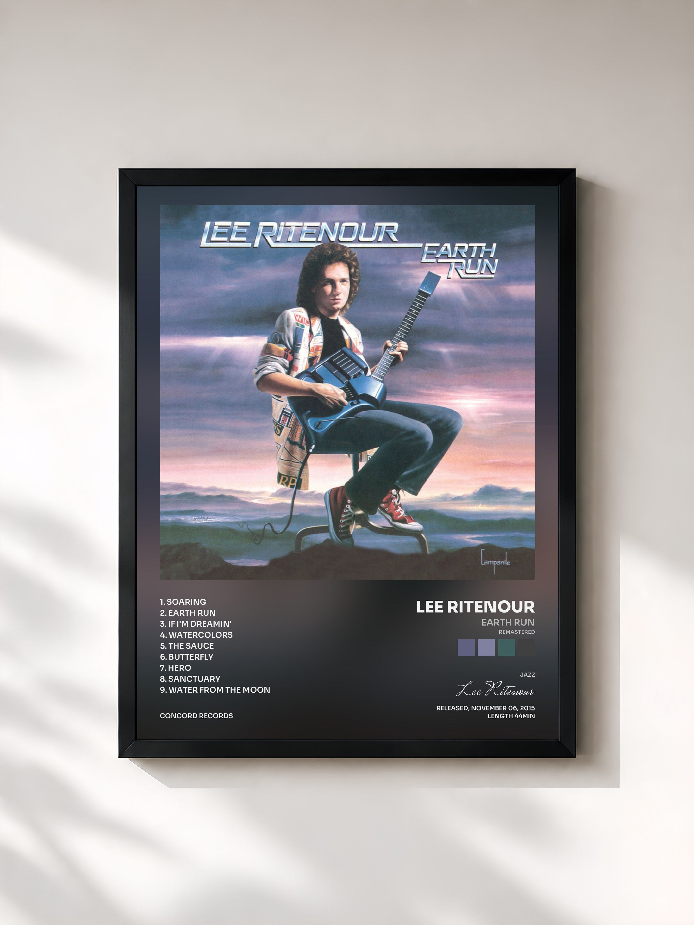 #noir Tableau de l'album Earth Run (Remastered) de Lee Ritenour, cadre noir, imprimé et encadré en France