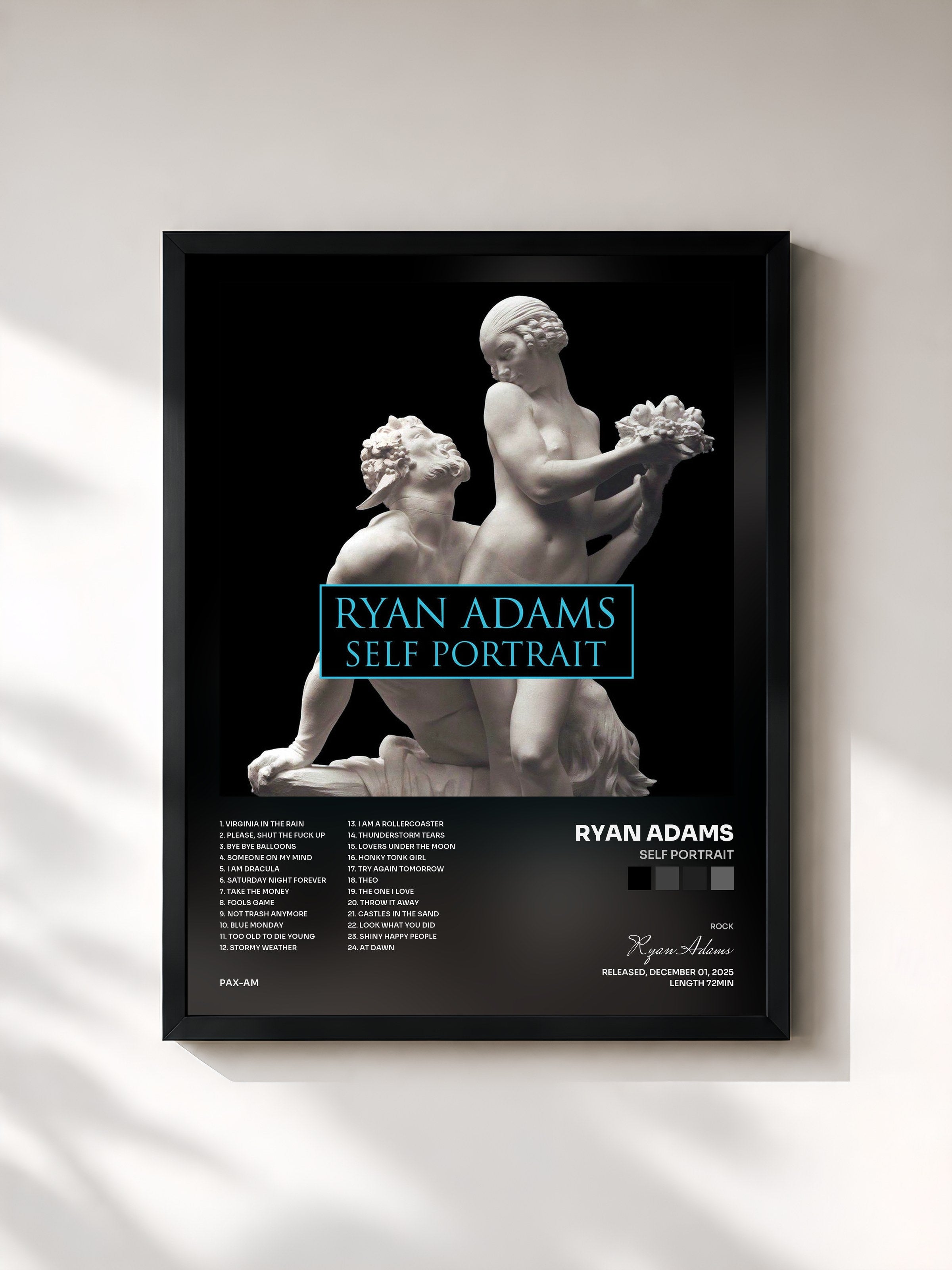#noir Tableau de l'album Self Portrait de Ryan Adams, cadre noir, imprimé et encadré en France