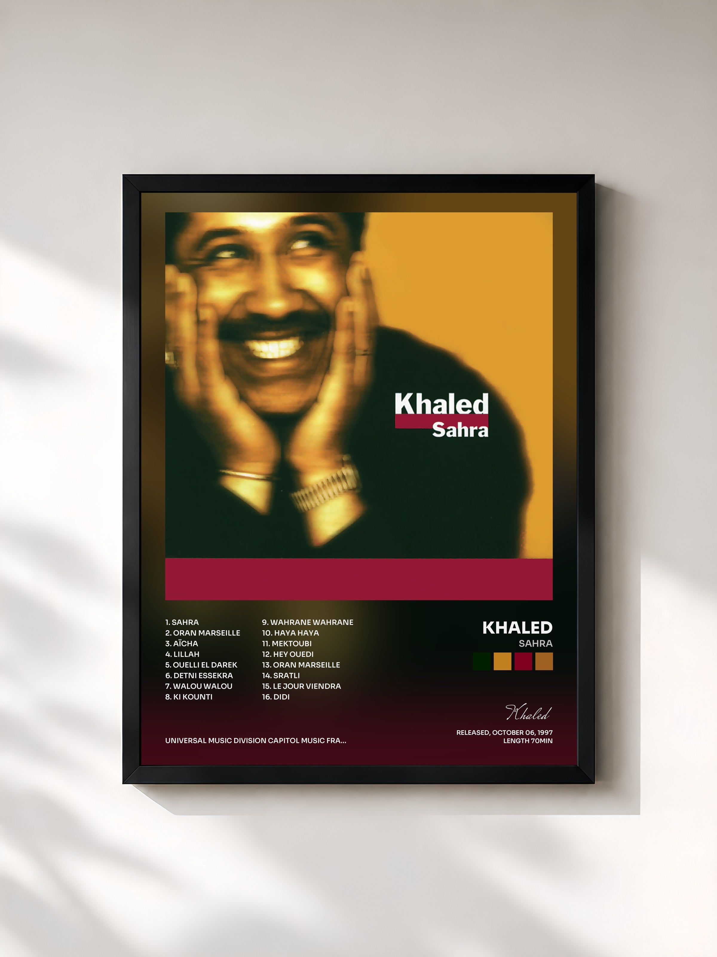 #noir Tableau de l'album Sahra de Khaled, cadre noir, imprimé et encadré en France