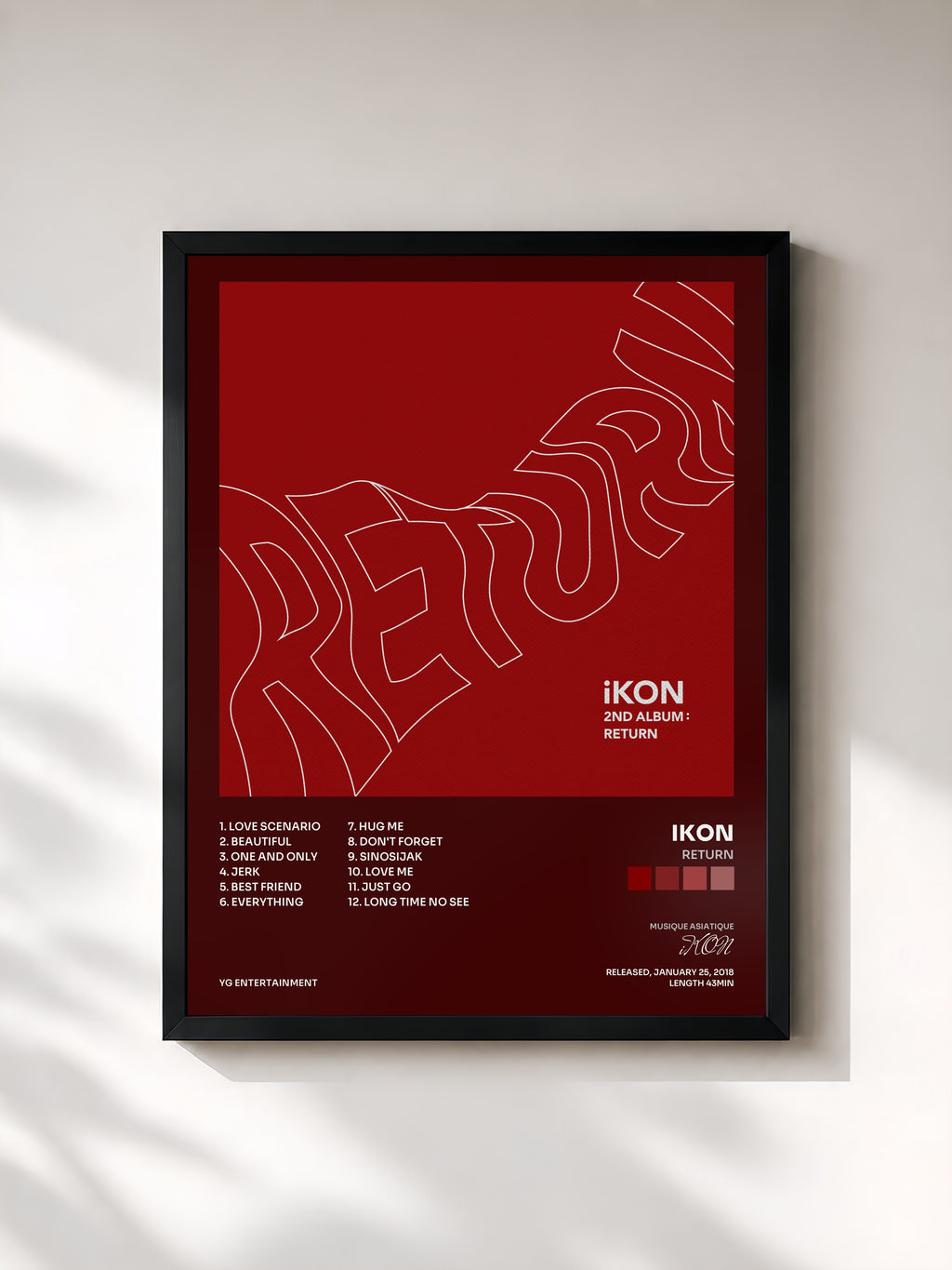 #noir Tableau de l'album Return de iKON, cadre noir, imprimé et encadré en France