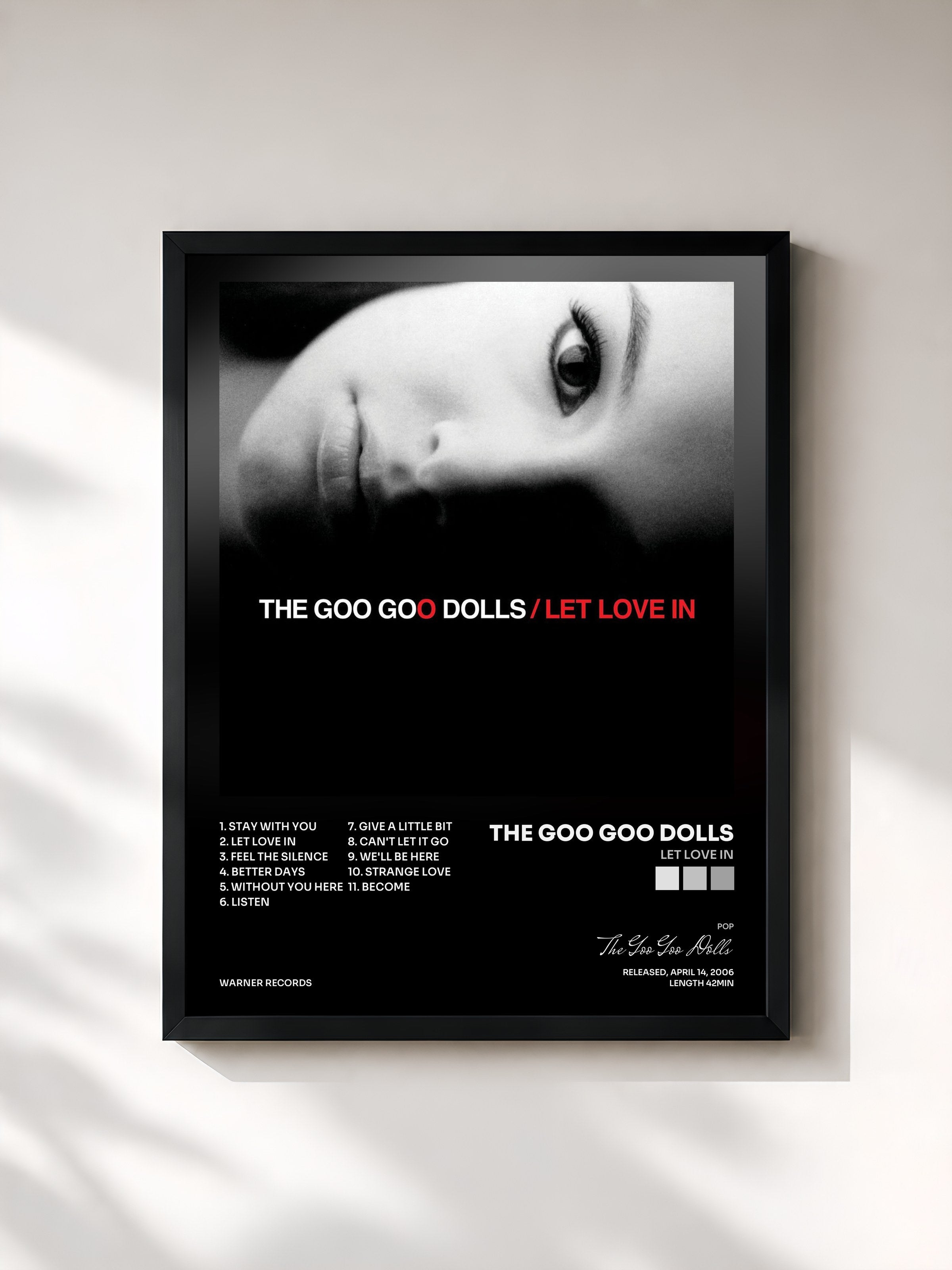 #noir Tableau de l'album Let Love In de The Goo Goo Dolls, cadre noir, imprimé et encadré en France