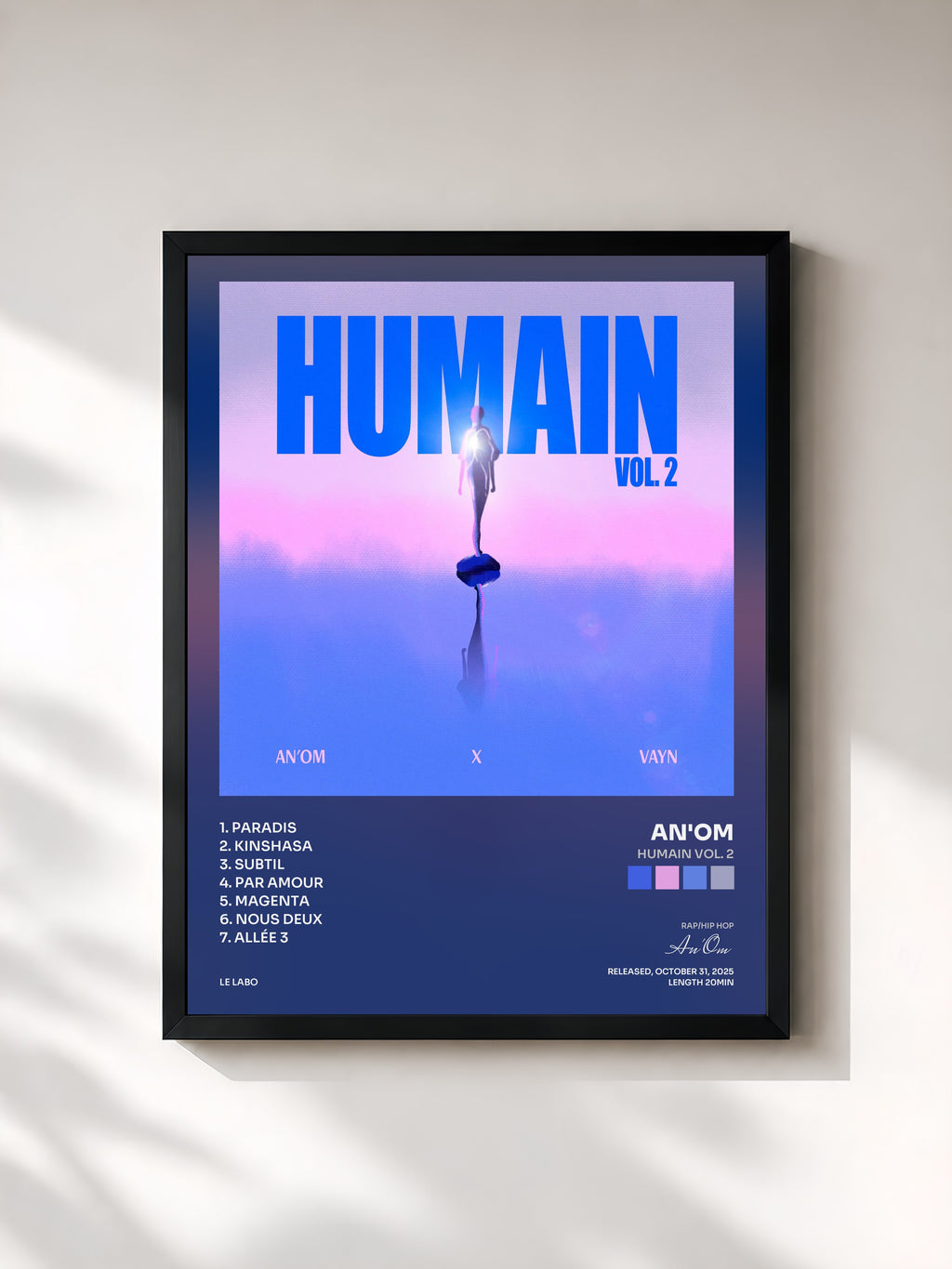 #noir Tableau de l'album Humain Vol. 2 de An'Om, cadre noir, imprimé et encadré en France