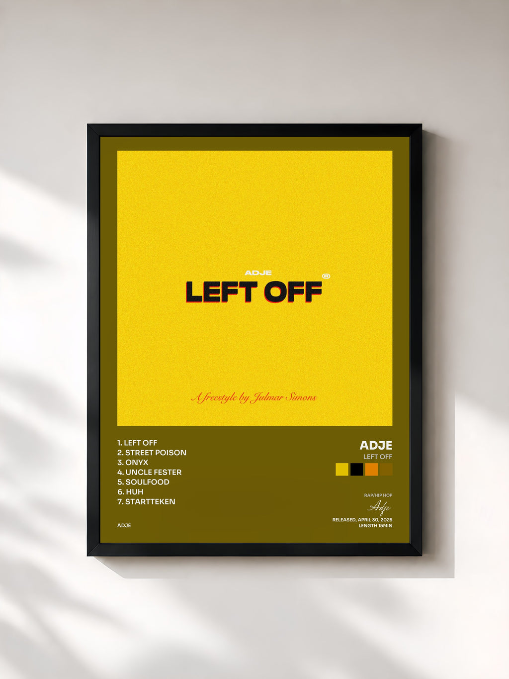#noir Tableau de l'album left off de Adje, cadre noir, imprimé et encadré en France