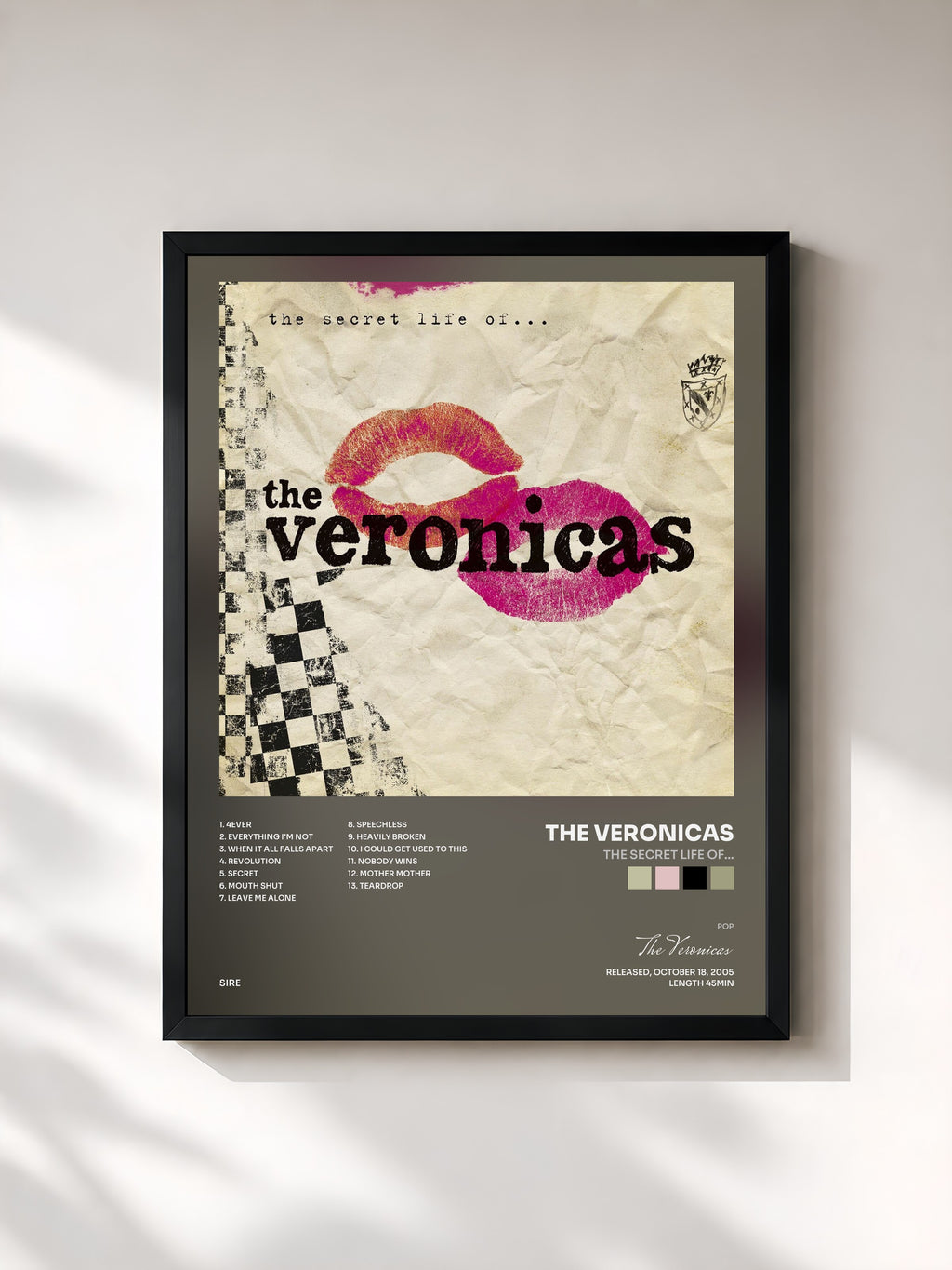 #noir Tableau de l'album The Secret Life Of... de The Veronicas, cadre noir, imprimé et encadré en France