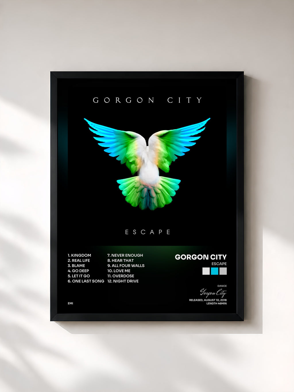 #noir Tableau de l'album Escape de Gorgon City, cadre noir, imprimé et encadré en France