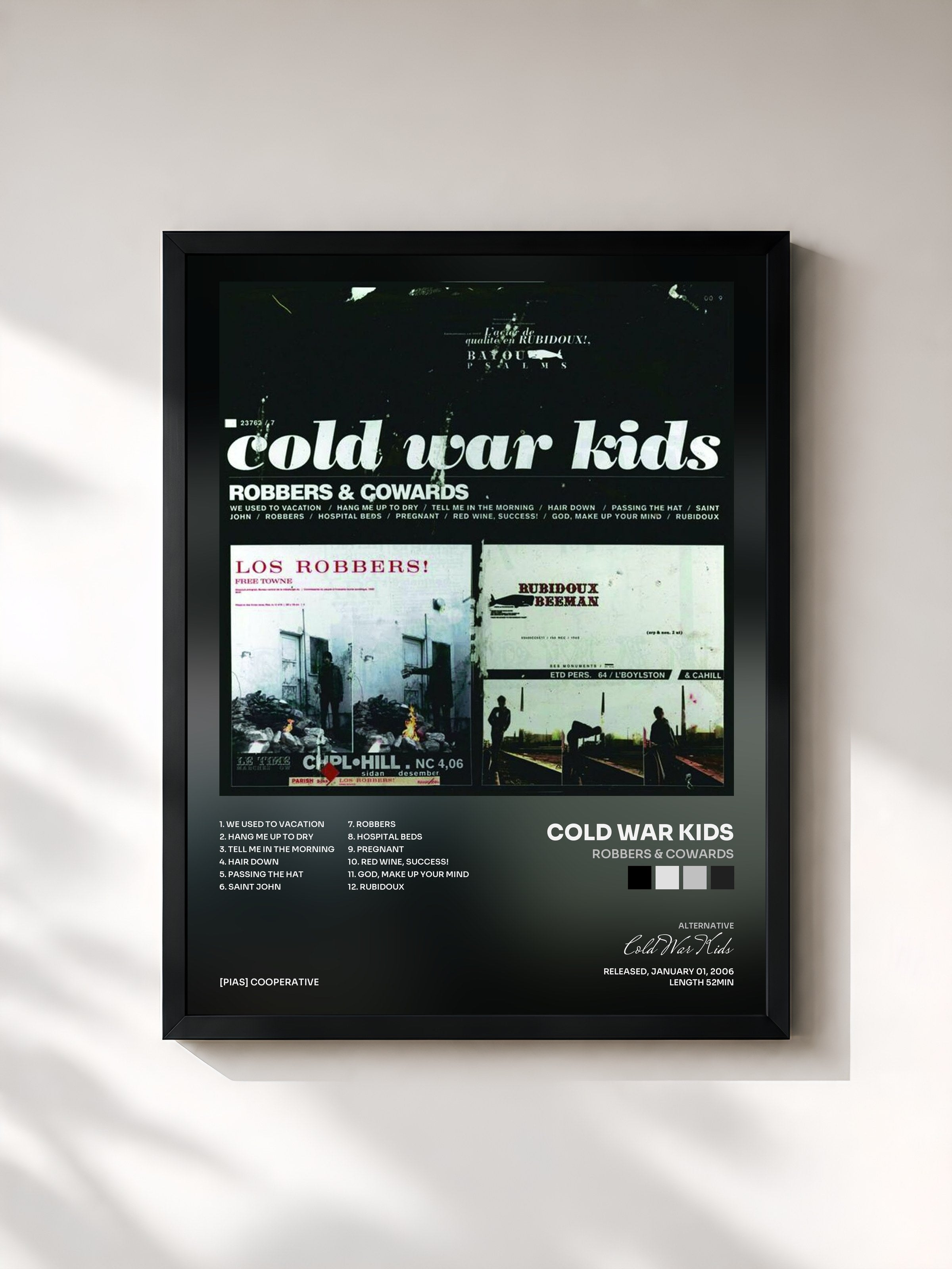 #noir Tableau de l'album Robbers & Cowards de Cold War Kids, cadre noir, imprimé et encadré en France