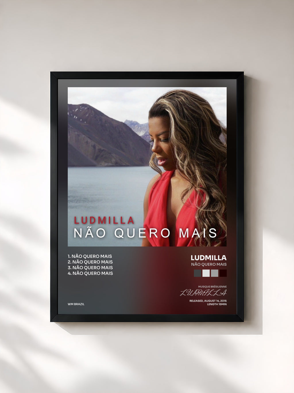 #noir Tableau de l'album Não Quero Mais de LUDMILLA, cadre noir, imprimé et encadré en France
