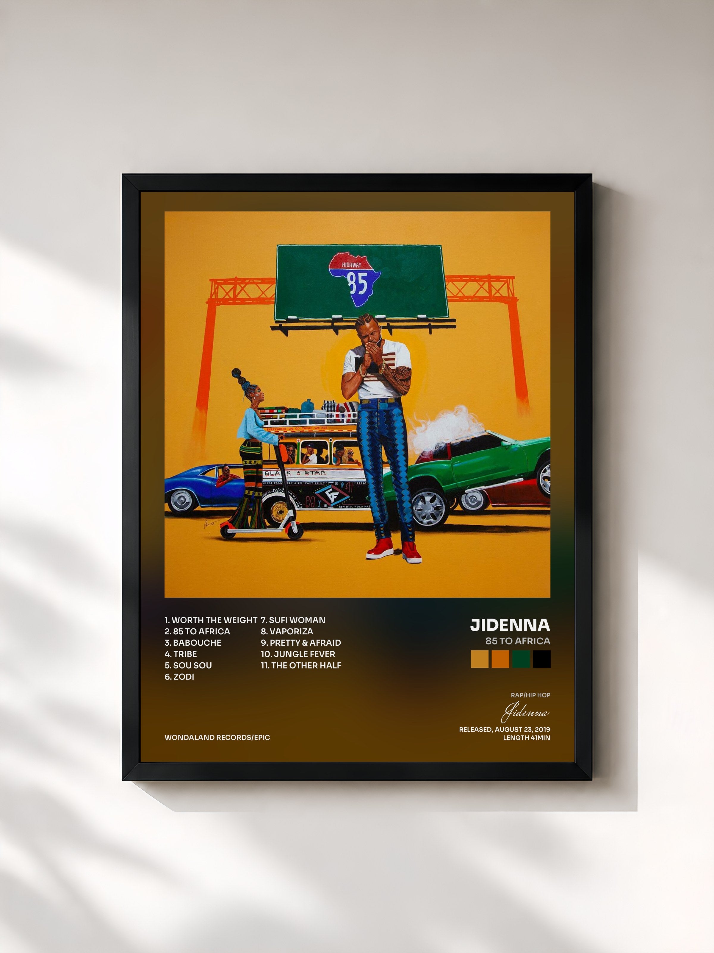 #noir Tableau de l'album 85 to Africa de Jidenna, cadre noir, imprimé et encadré en France