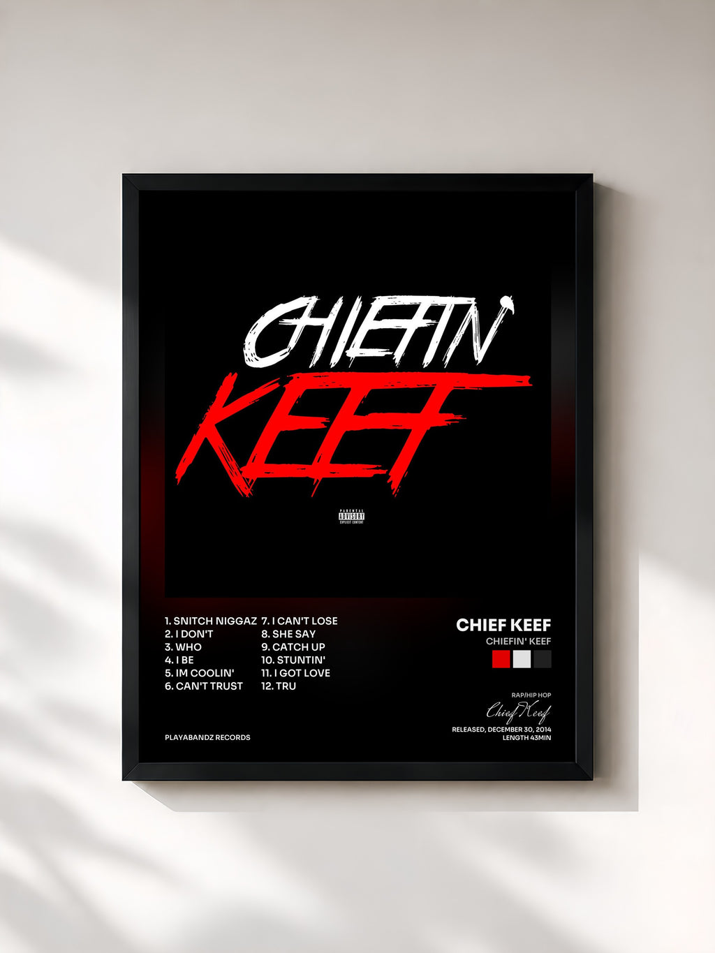 #noir Tableau de l'album Chiefin' Keef de Chief Keef, cadre noir, imprimé et encadré en France