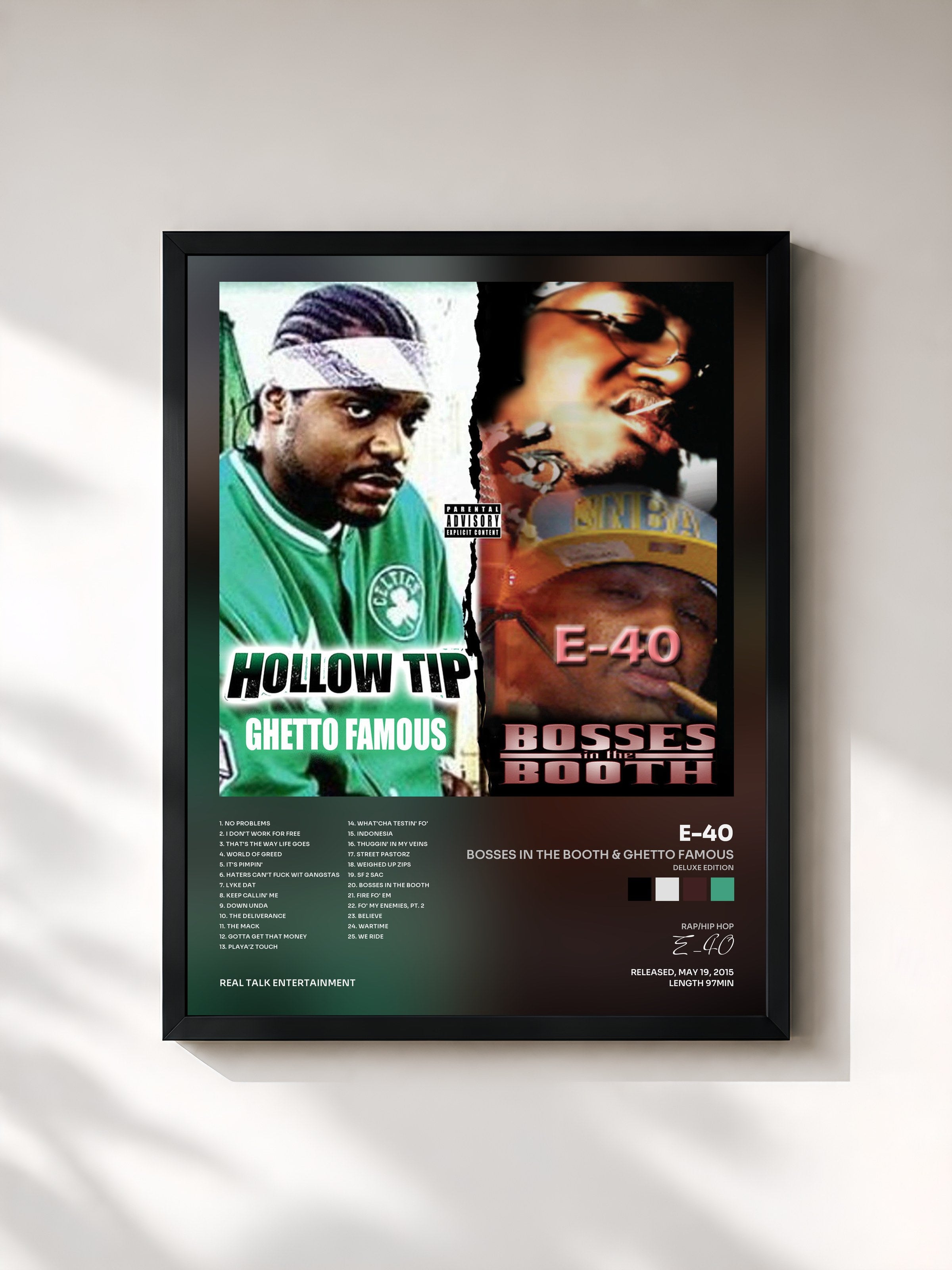 #noir Tableau de l'album Bosses in the Booth & Ghetto Famous (Deluxe Edition) de E-40, cadre noir, imprimé et encadré en France