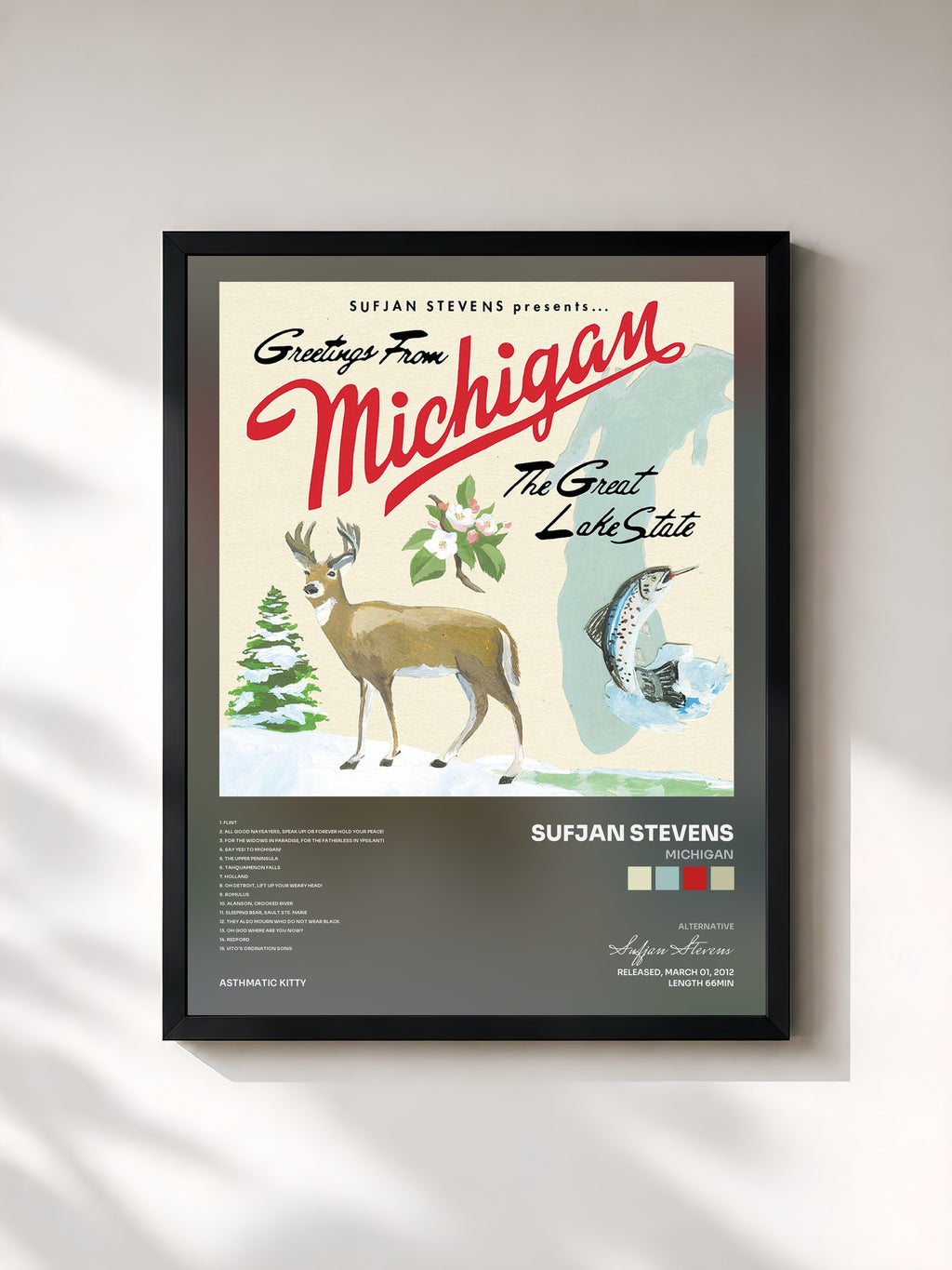 #noir Tableau de l'album Michigan de Sufjan Stevens, cadre noir, imprimé et encadré en France