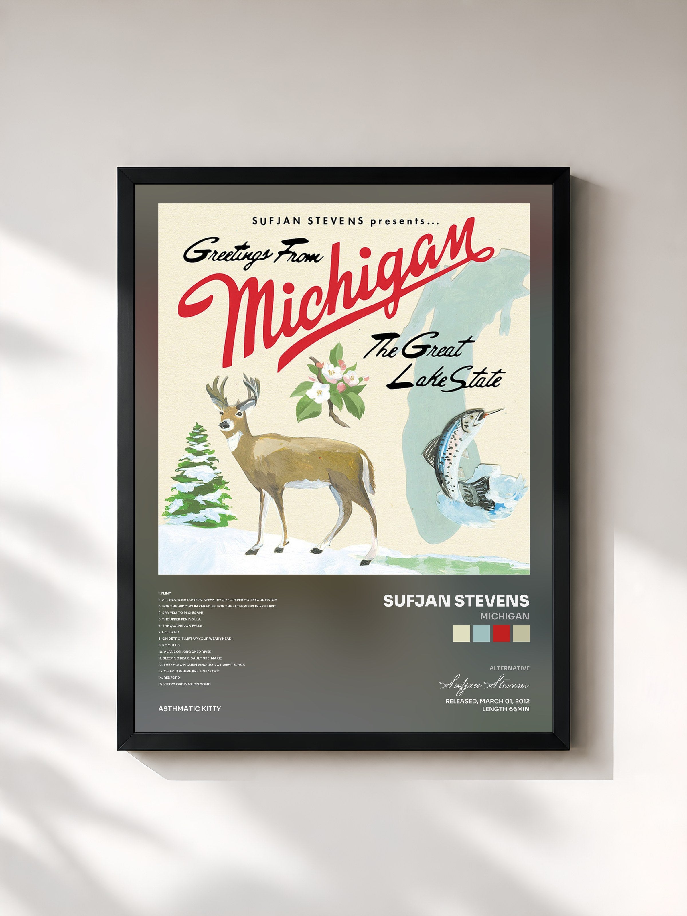#noir Tableau de l'album Michigan de Sufjan Stevens, cadre noir, imprimé et encadré en France