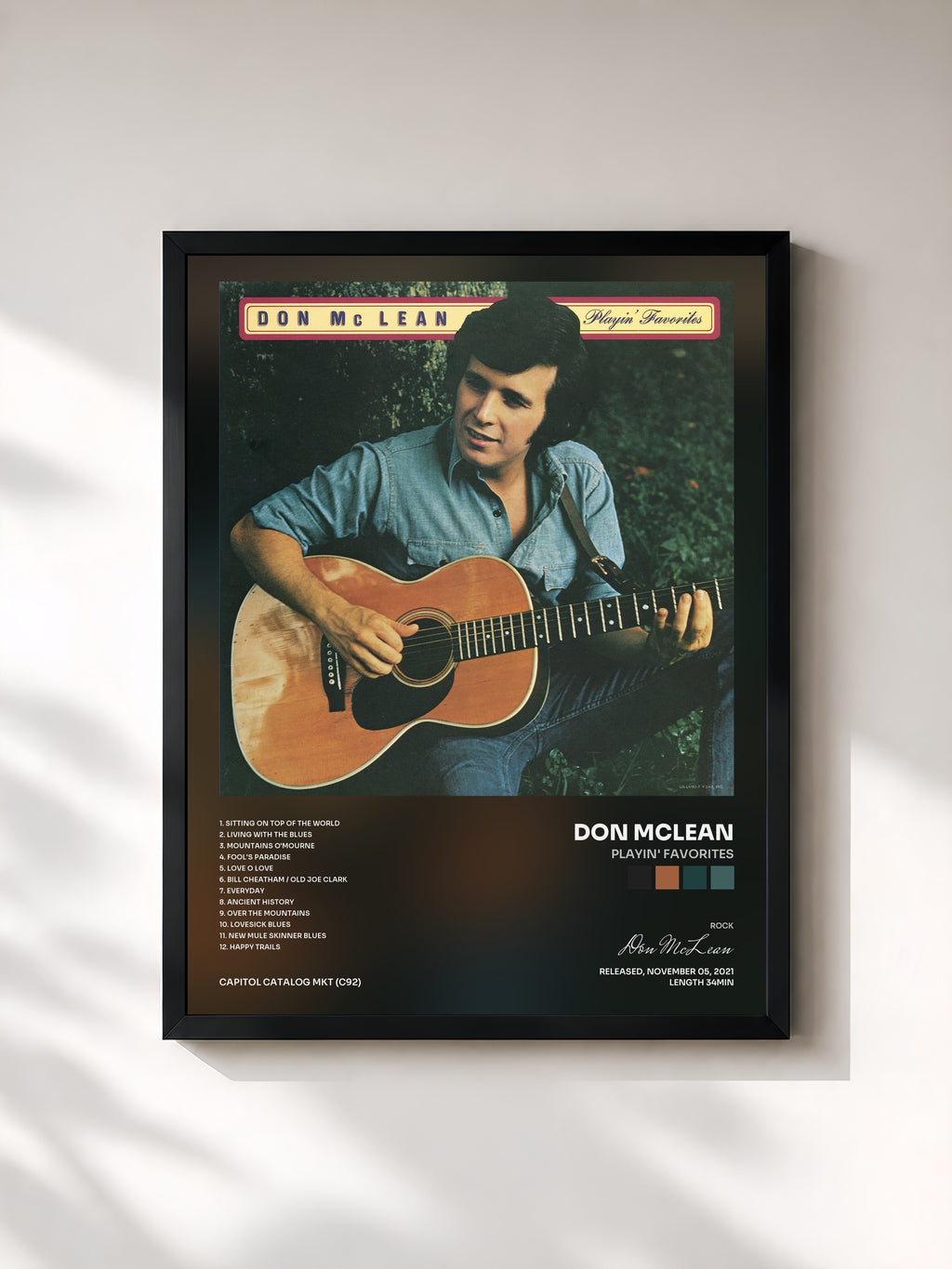 #noir Tableau de l'album Playin' Favorites de Don McLean, cadre noir, imprimé et encadré en France