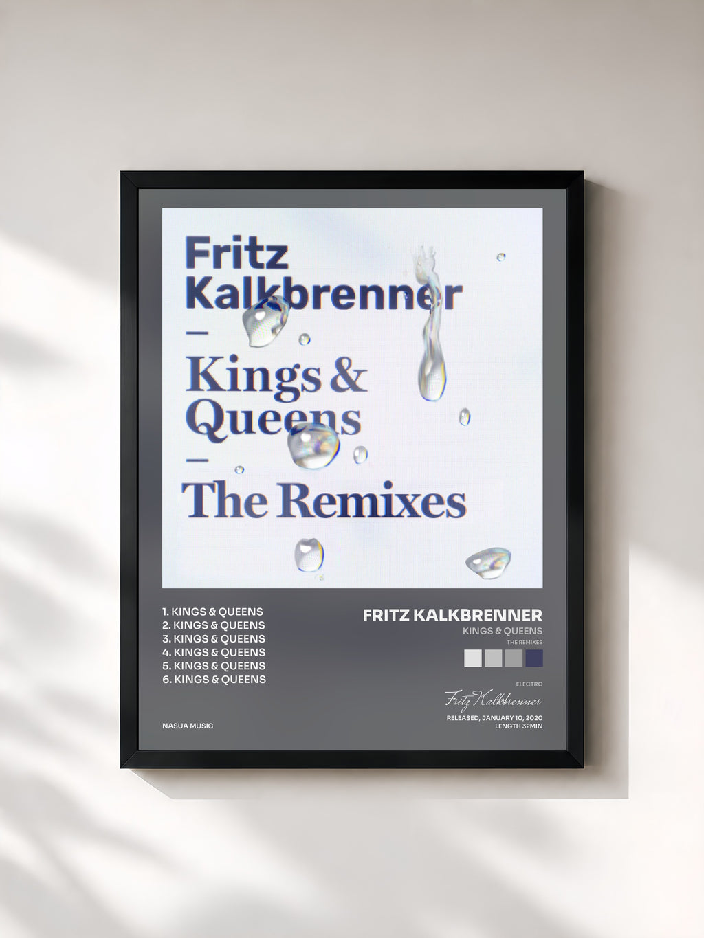#noir Tableau de l'album Kings & Queens (The Remixes) de Fritz Kalkbrenner, cadre noir, imprimé et encadré en France