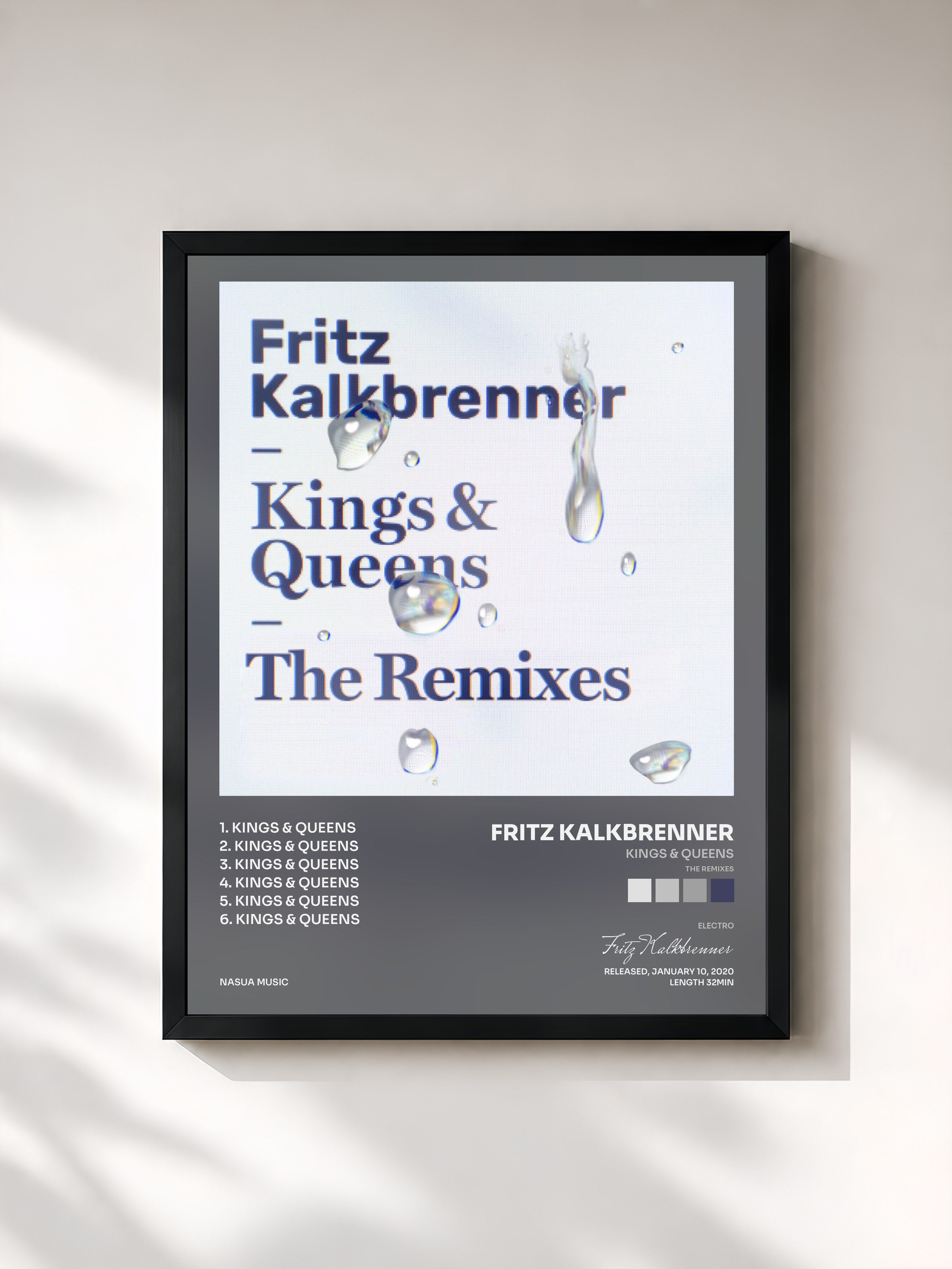 #noir Tableau de l'album Kings & Queens (The Remixes) de Fritz Kalkbrenner, cadre noir, imprimé et encadré en France