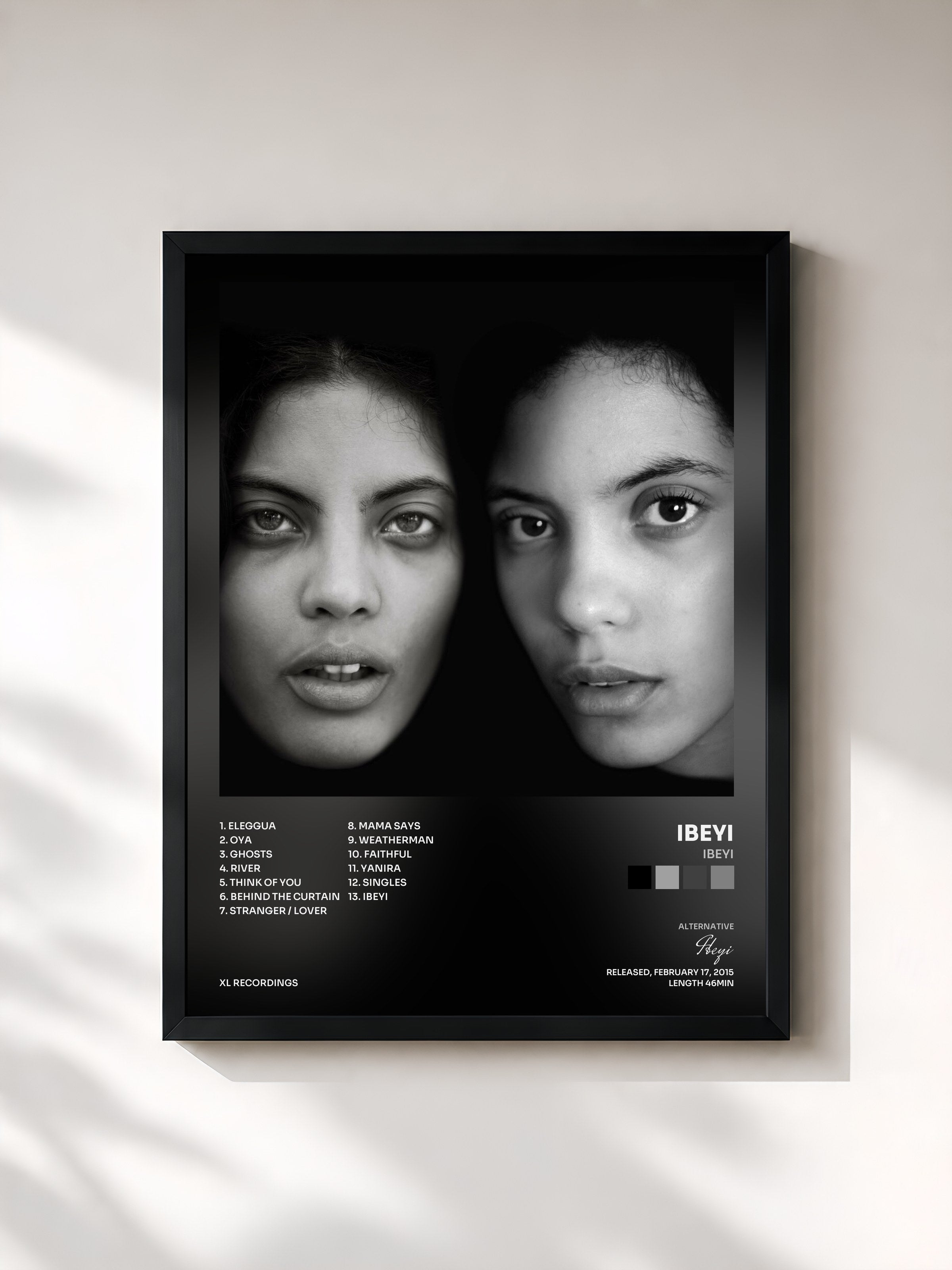 #noir Tableau de l'album Ibeyi de Ibeyi, cadre noir, imprimé et encadré en France