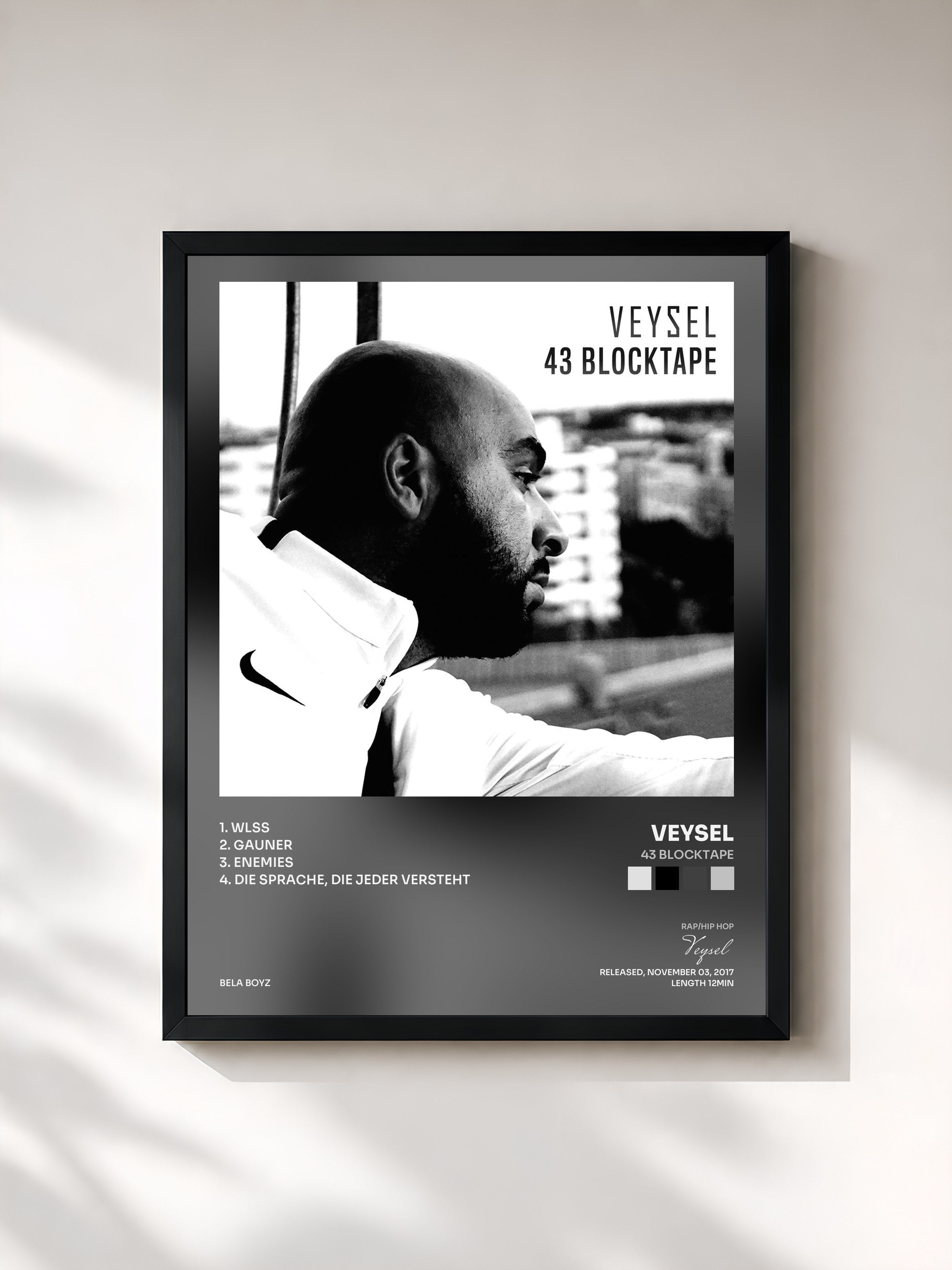 #noir Tableau de l'album 43 Blocktape de Veysel, cadre noir, imprimé et encadré en France
