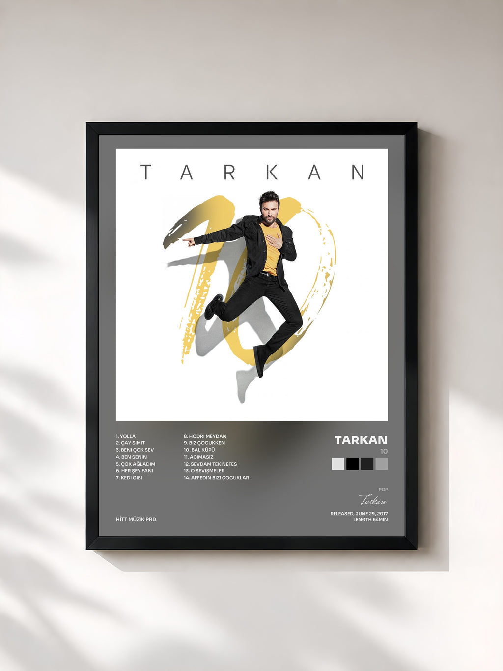 #noir Tableau de l'album 10 de Tarkan, cadre noir, imprimé et encadré en France