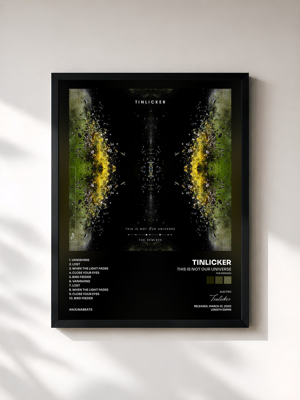 #noir Tableau de l'album This Is Not Our Universe (The Remixes) de Tinlicker, cadre noir, imprimé et encadré en France