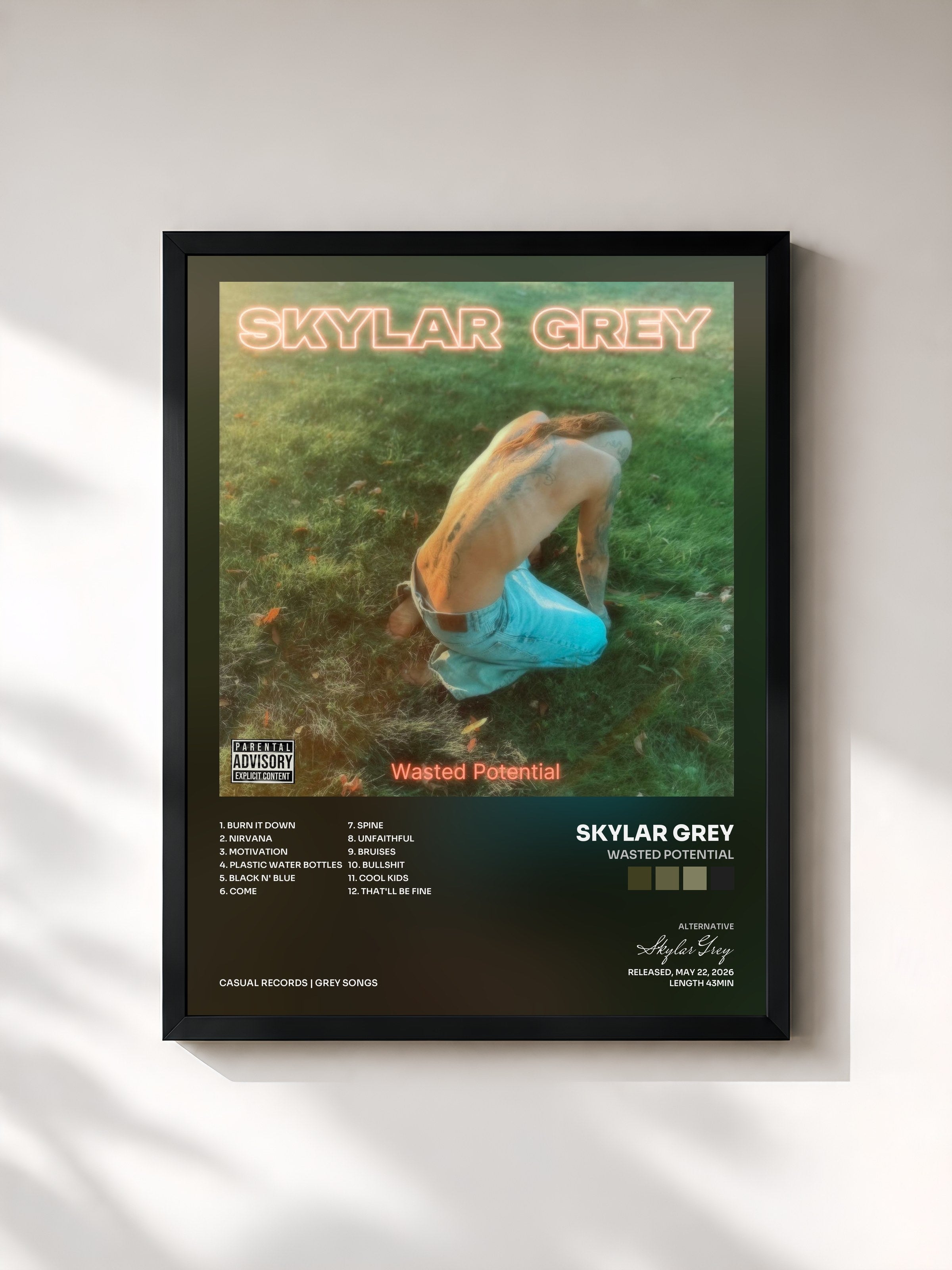 #noir Tableau de l'album Wasted Potential de Skylar Grey, cadre noir, imprimé et encadré en France