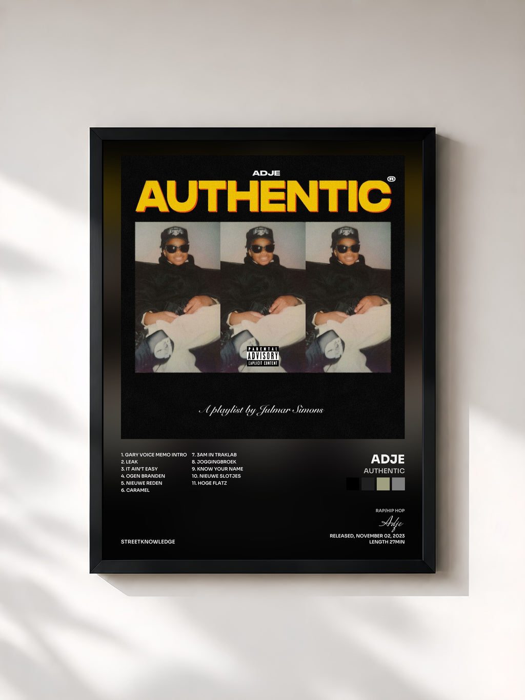 #noir Tableau de l'album Authentic de Adje, cadre noir, imprimé et encadré en France